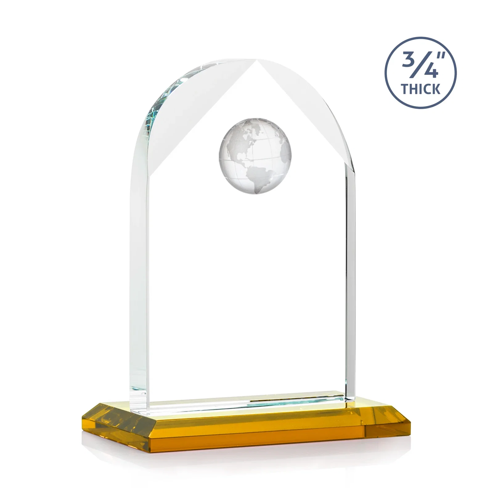 Customized Starfire Crystal Arch Award with Optical Crystal Globe on Top for graduation ceremonies