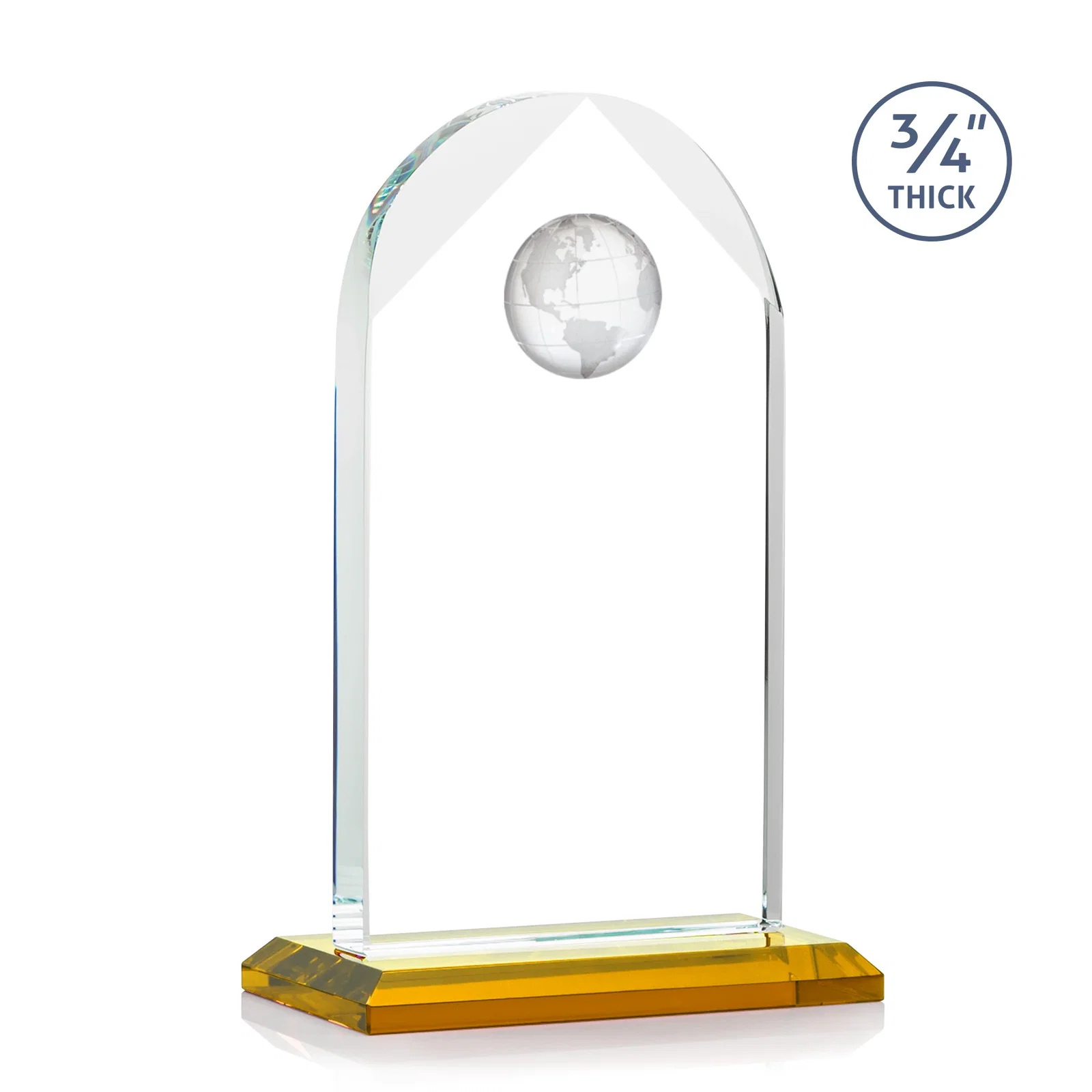 Customized Starfire Crystal Arch Award with Optical Crystal Globe on Top for safety achievement programs