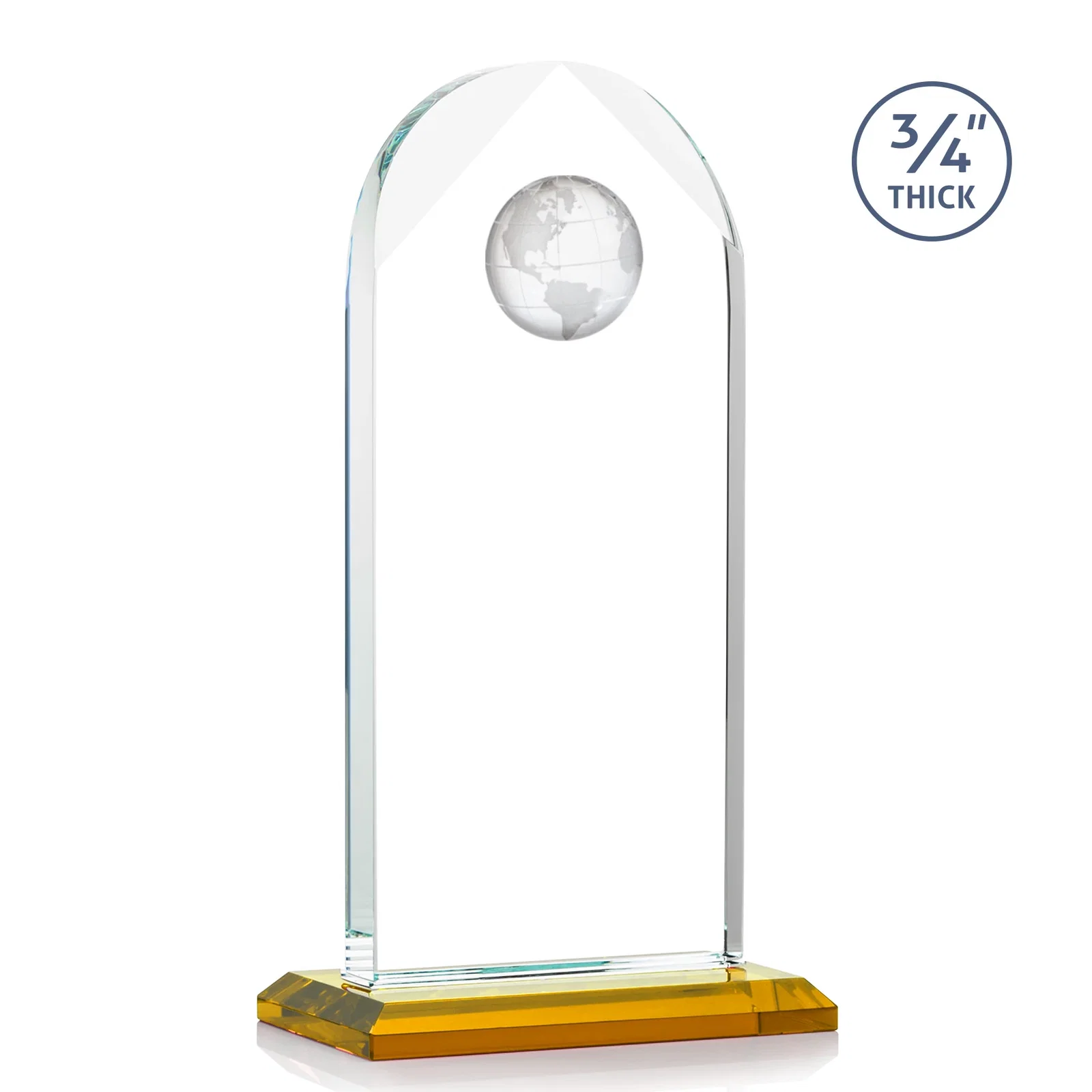 Customized Starfire Crystal Arch Award with Optical Crystal Globe on Top for volunteer appreciation