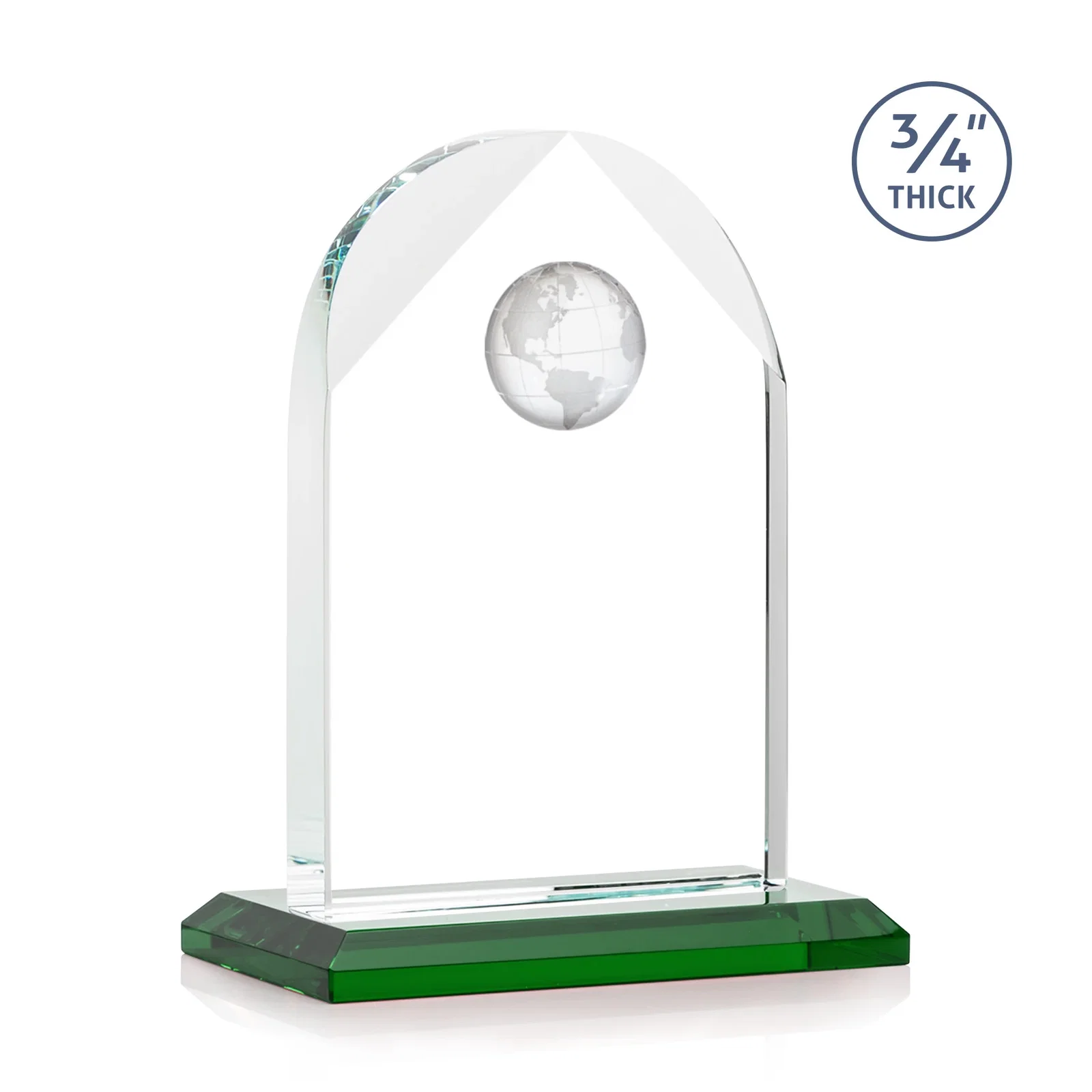 Customized Starfire Crystal Arch Award with Optical Crystal Globe on Top for dealer and partner awards