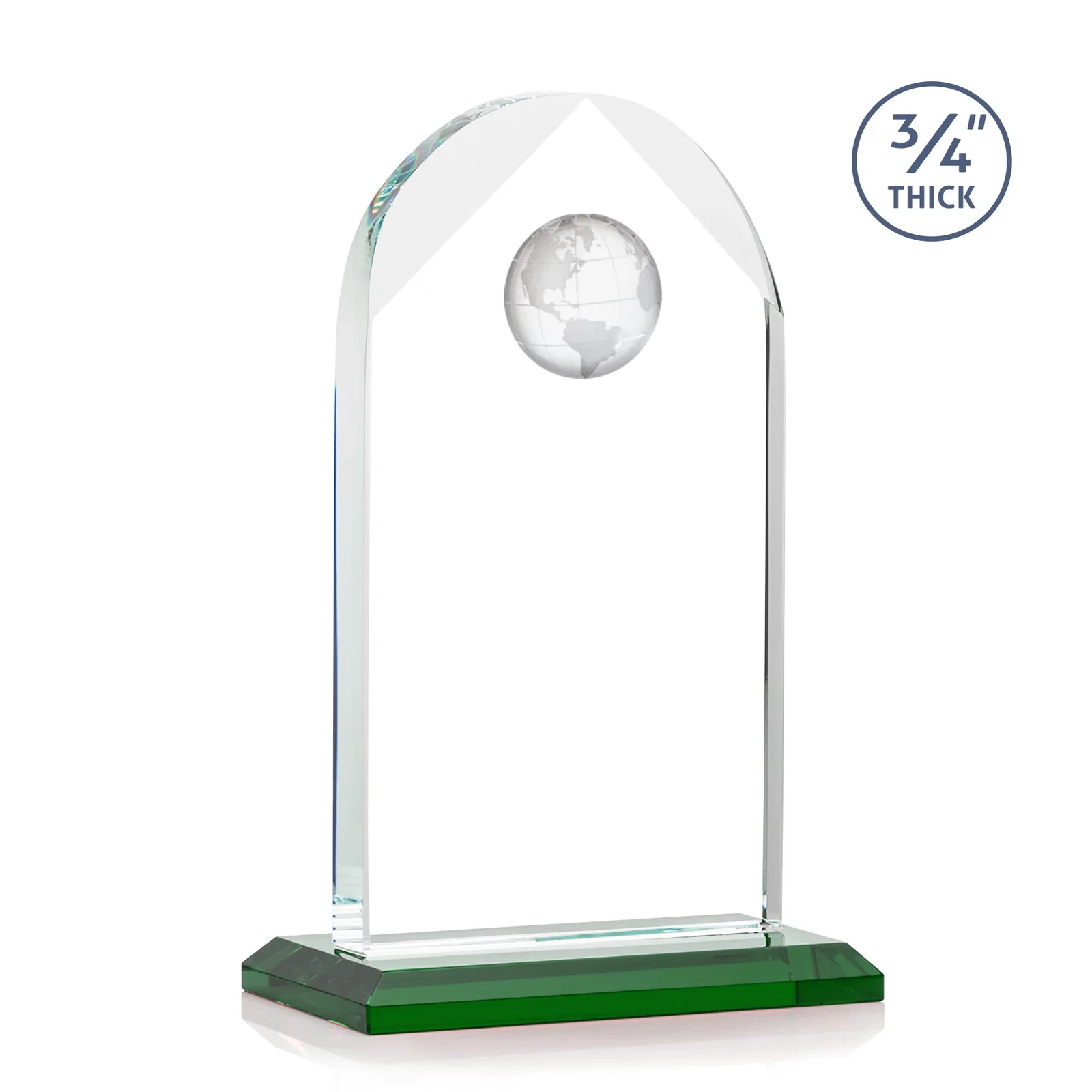 Customized Starfire Crystal Arch Award with Optical Crystal Globe on Top for company anniversary events