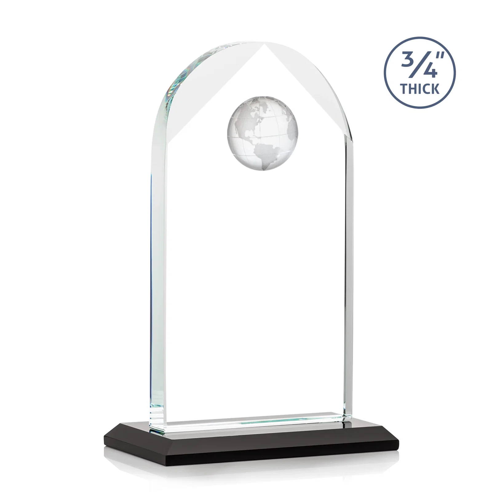 Custom engraved Starfire Crystal Arch Award with Optical Crystal Globe on Top for service anniversary gifts