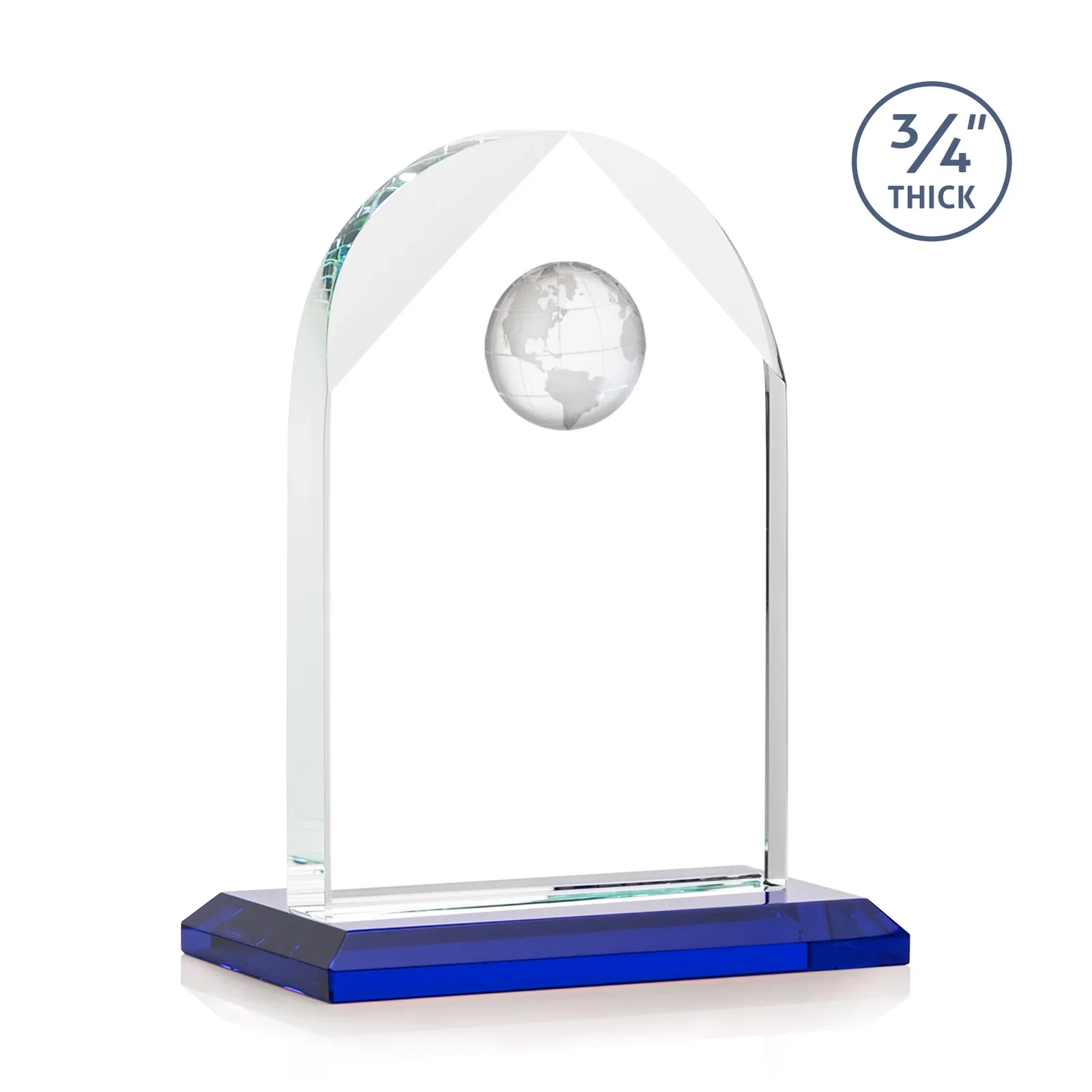 Custom engraved Starfire Crystal Arch Award with Optical Crystal Globe on Top for retirement presentations
