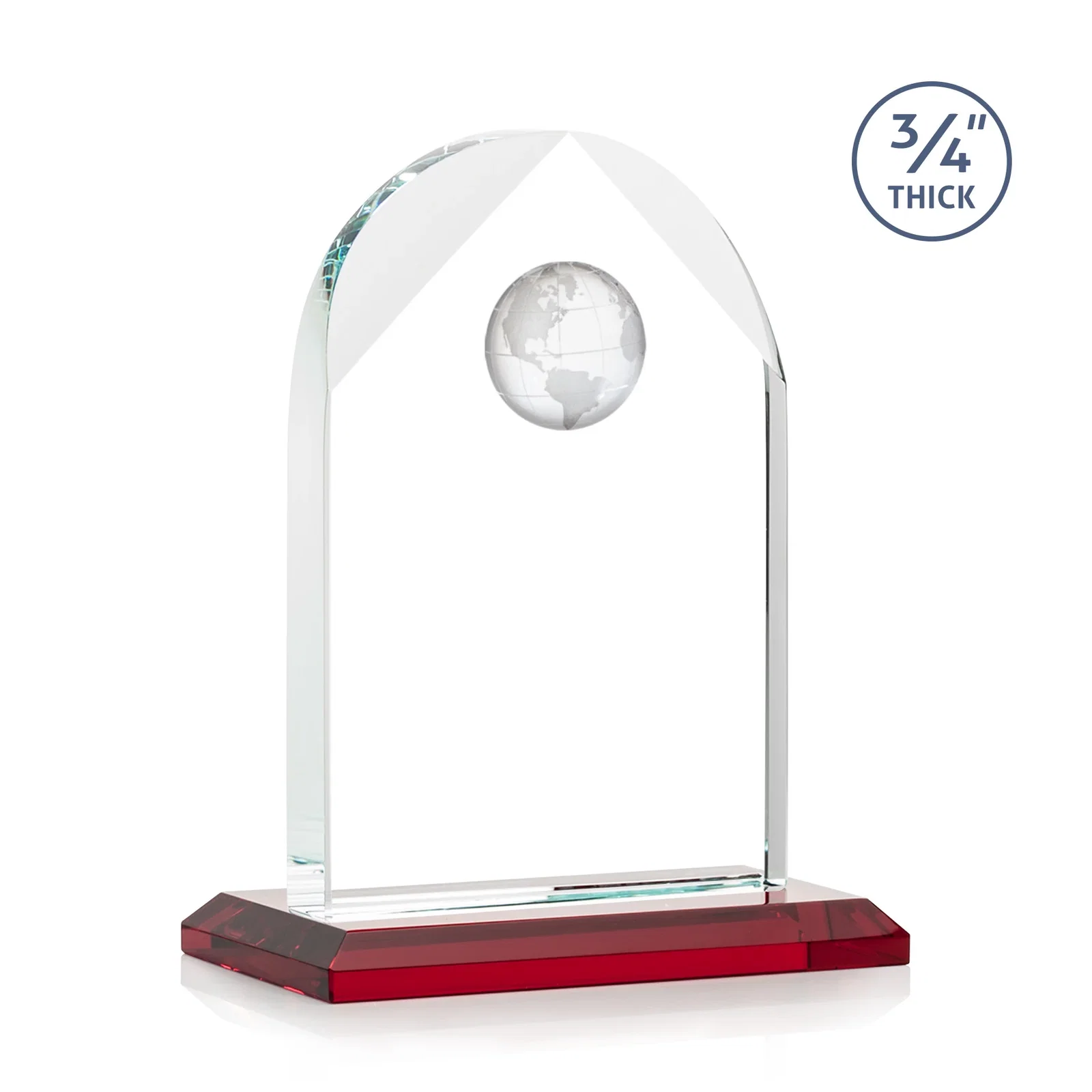 Custom engraved Starfire Crystal Arch Award with Optical Crystal Globe on Top for graduation ceremonies