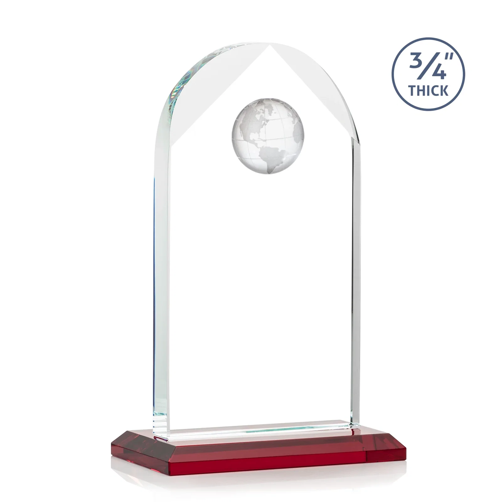 Custom engraved Starfire Crystal Arch Award with Optical Crystal Globe on Top for safety achievement programs