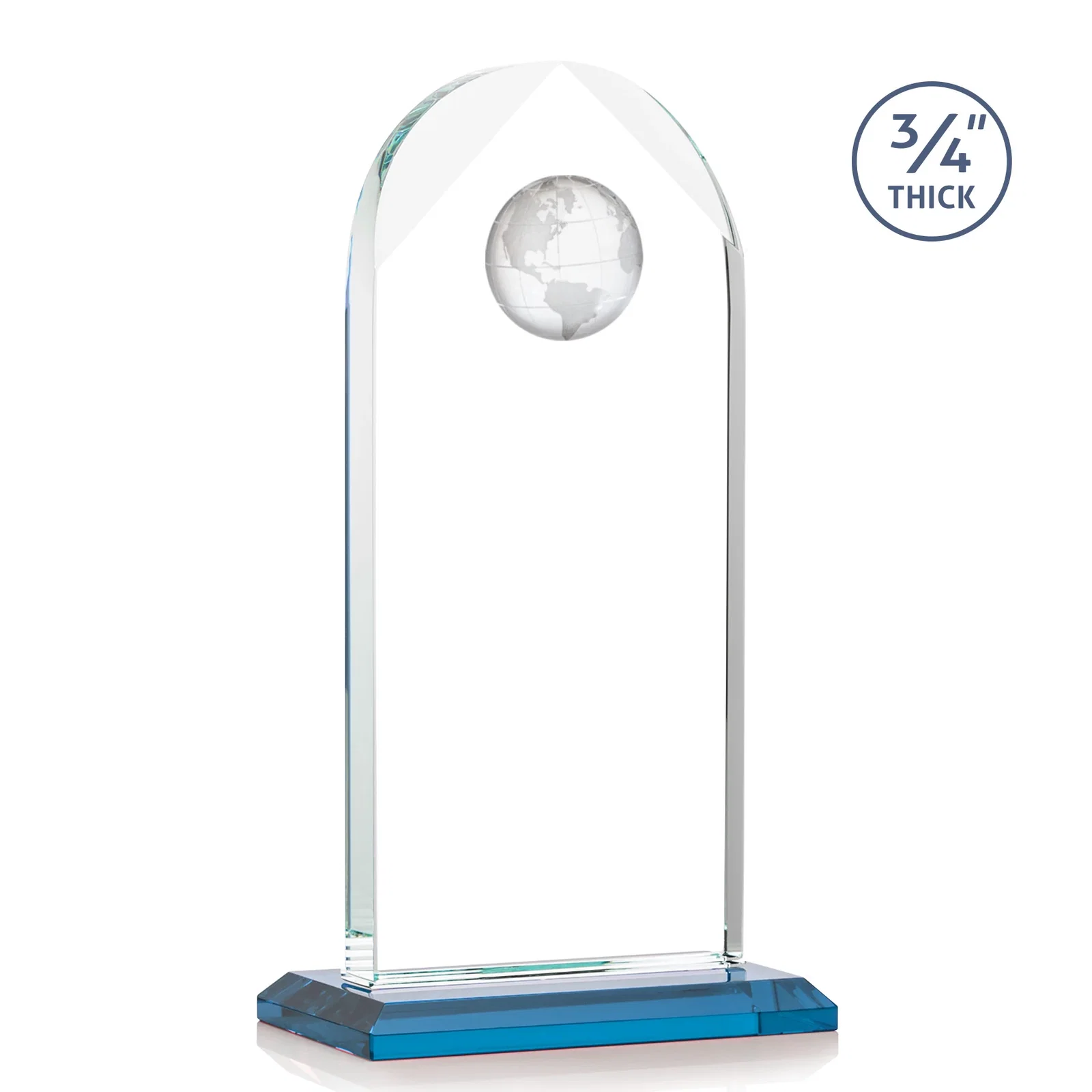 Custom Starfire Crystal Arch Award with Optical Crystal Globe on Top, with your logo for employee recognition