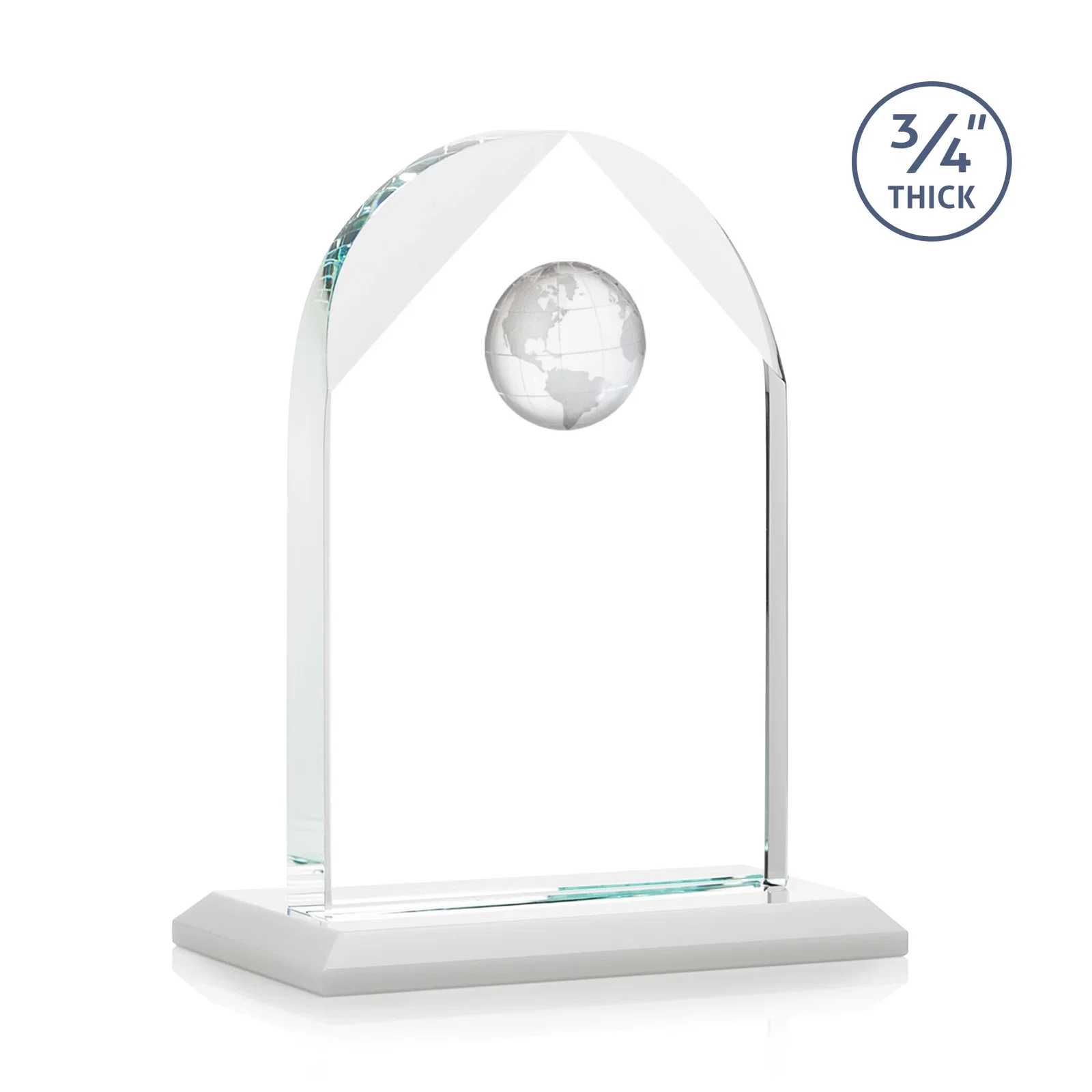 Custom Starfire Crystal Arch Award with Optical Crystal Globe on Top, with your logo for corporate award ceremonies