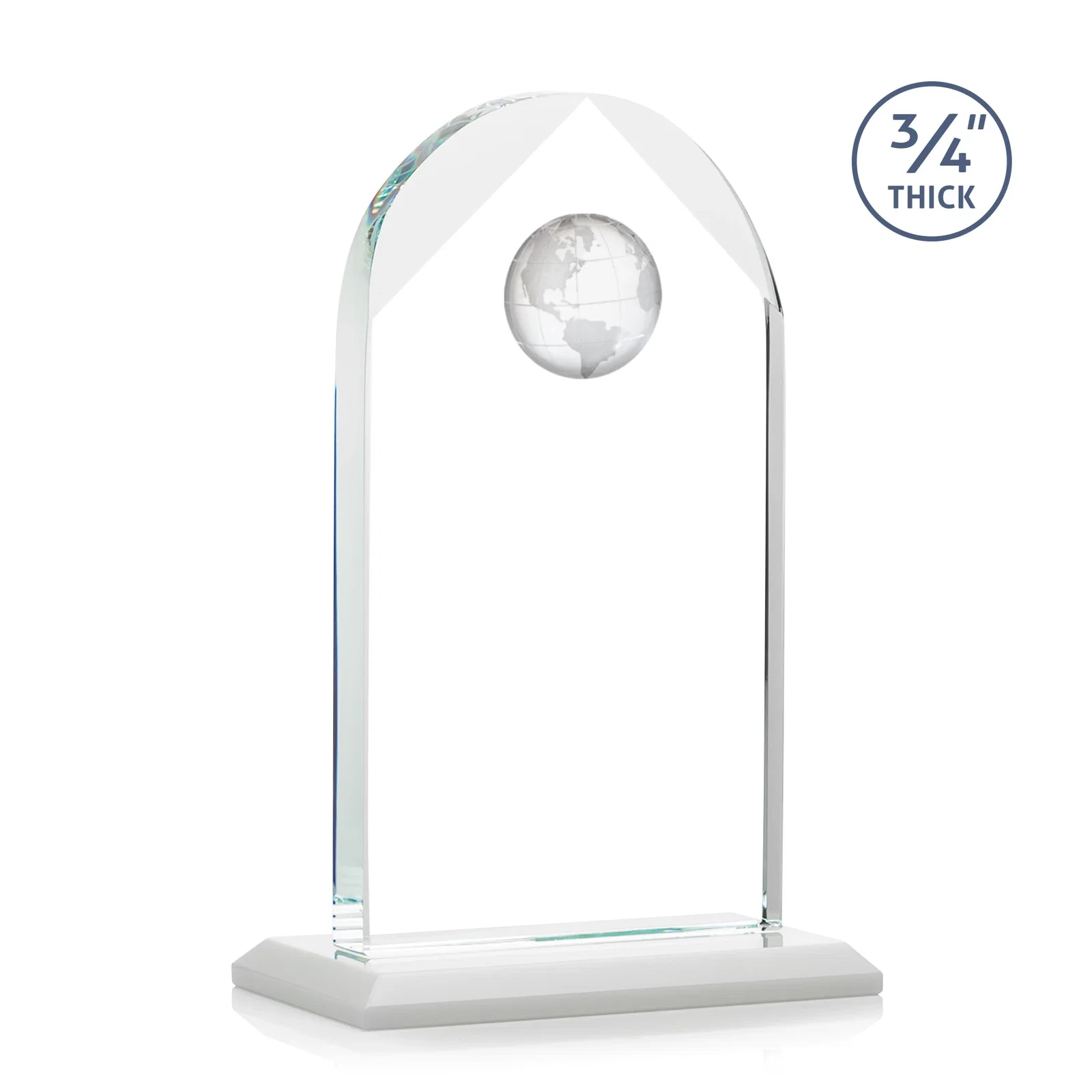 Custom Starfire Crystal Arch Award with Optical Crystal Globe on Top, with your logo for service anniversary gifts