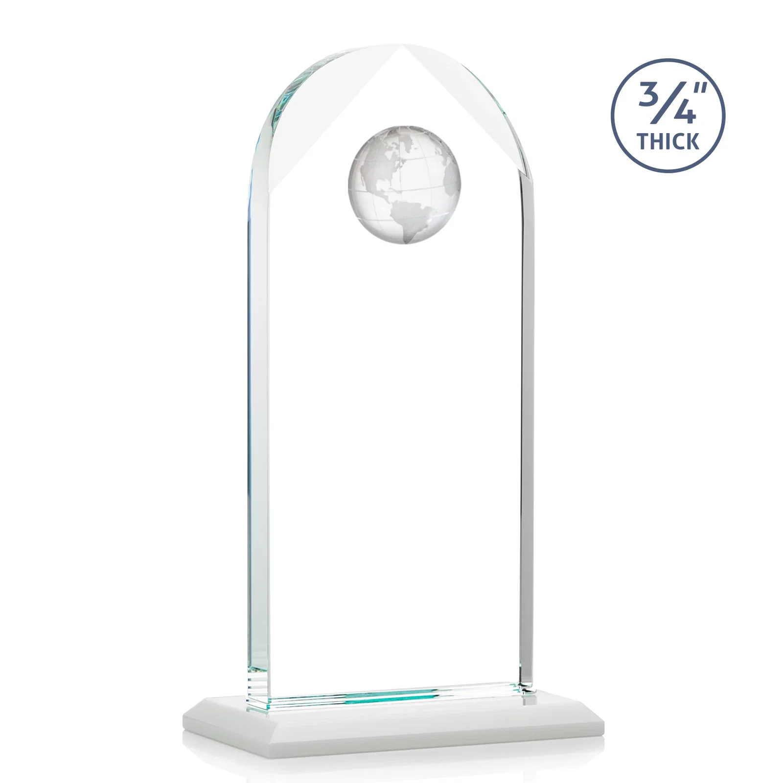 Custom Starfire Crystal Arch Award with Optical Crystal Globe on Top, with your logo for sales achievement awards