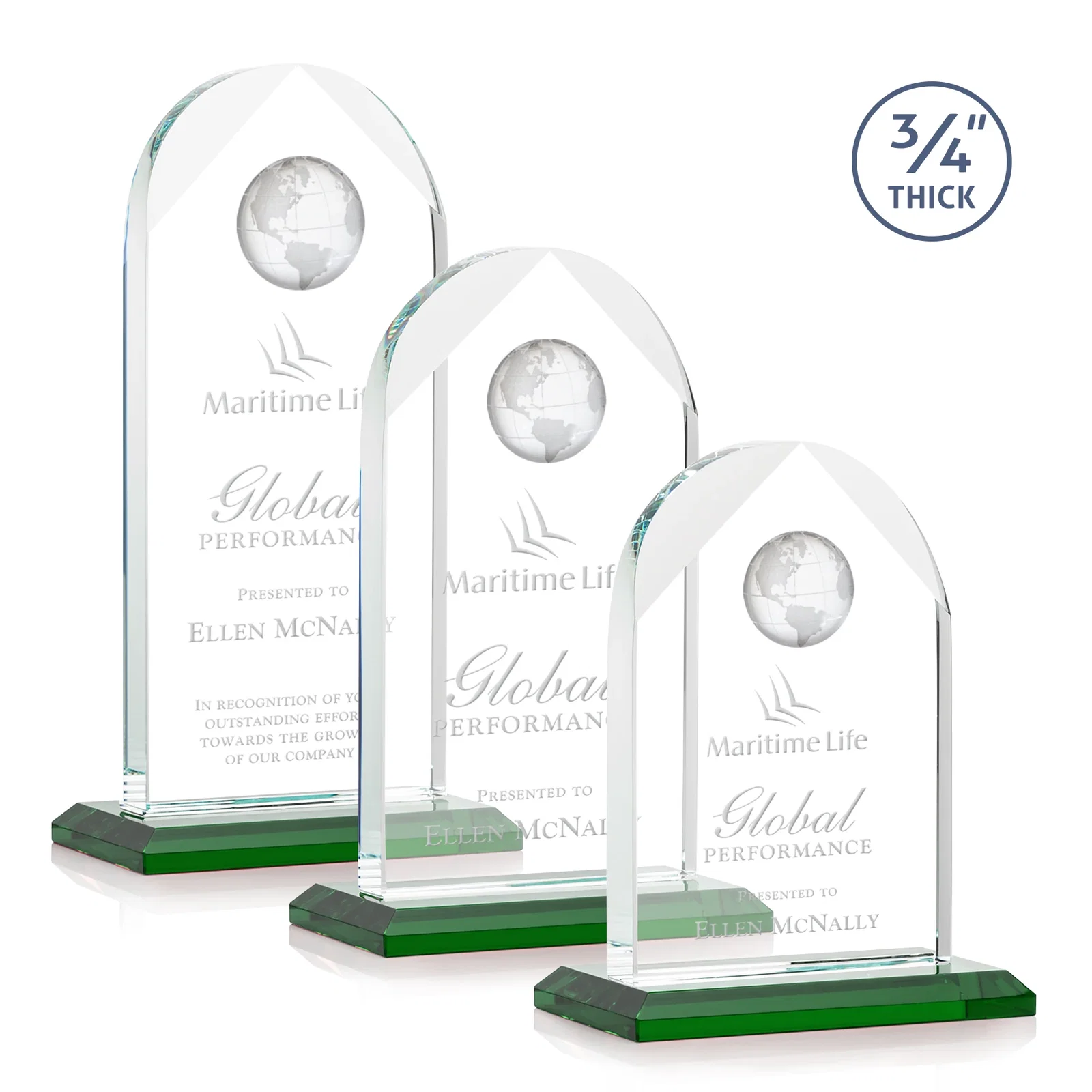 Custom Starfire Crystal Arch Award with Optical Crystal Globe on Top for safety achievement programs