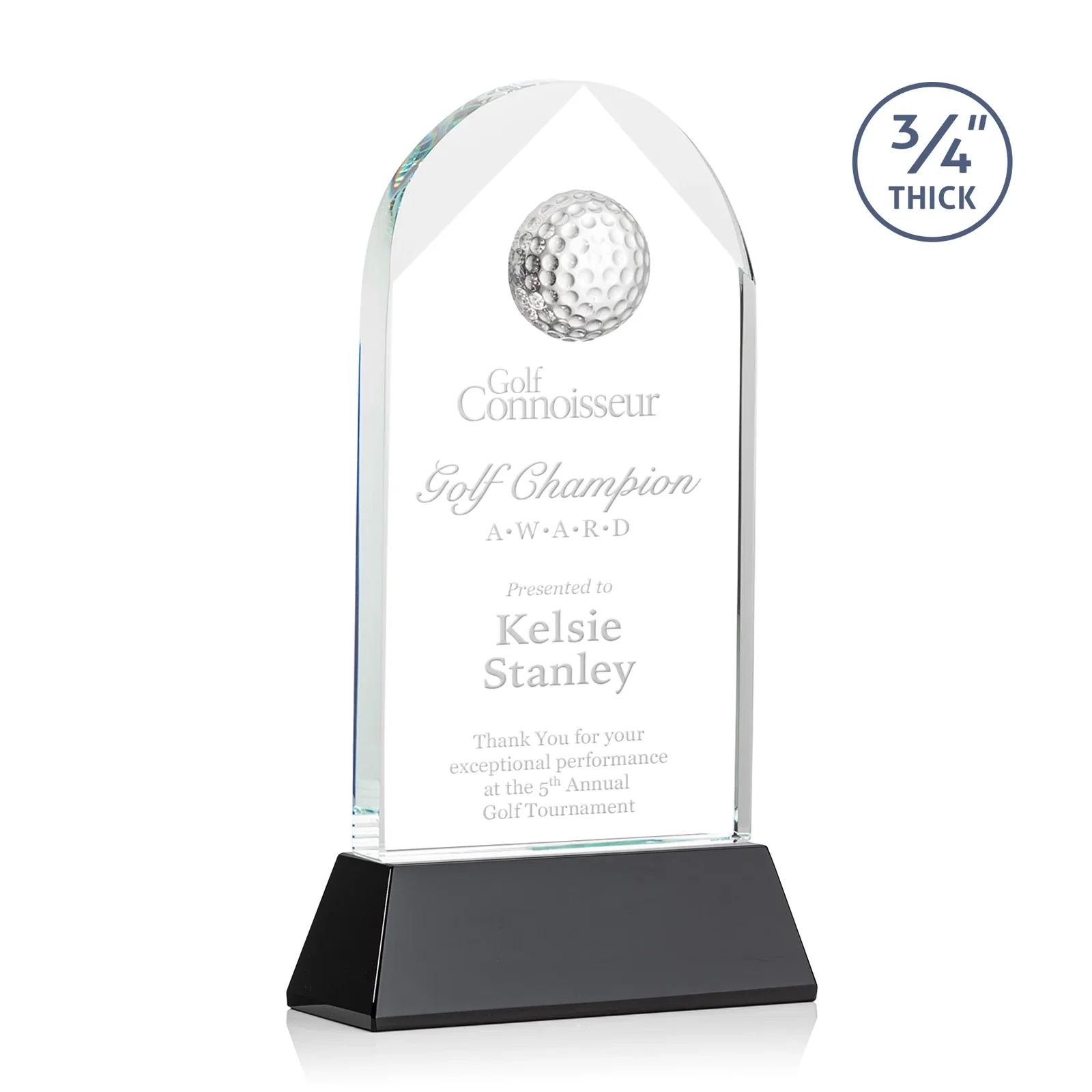 Custom Starfire Crystal Arch Award with 2nd-Position Etch Option for company anniversary events