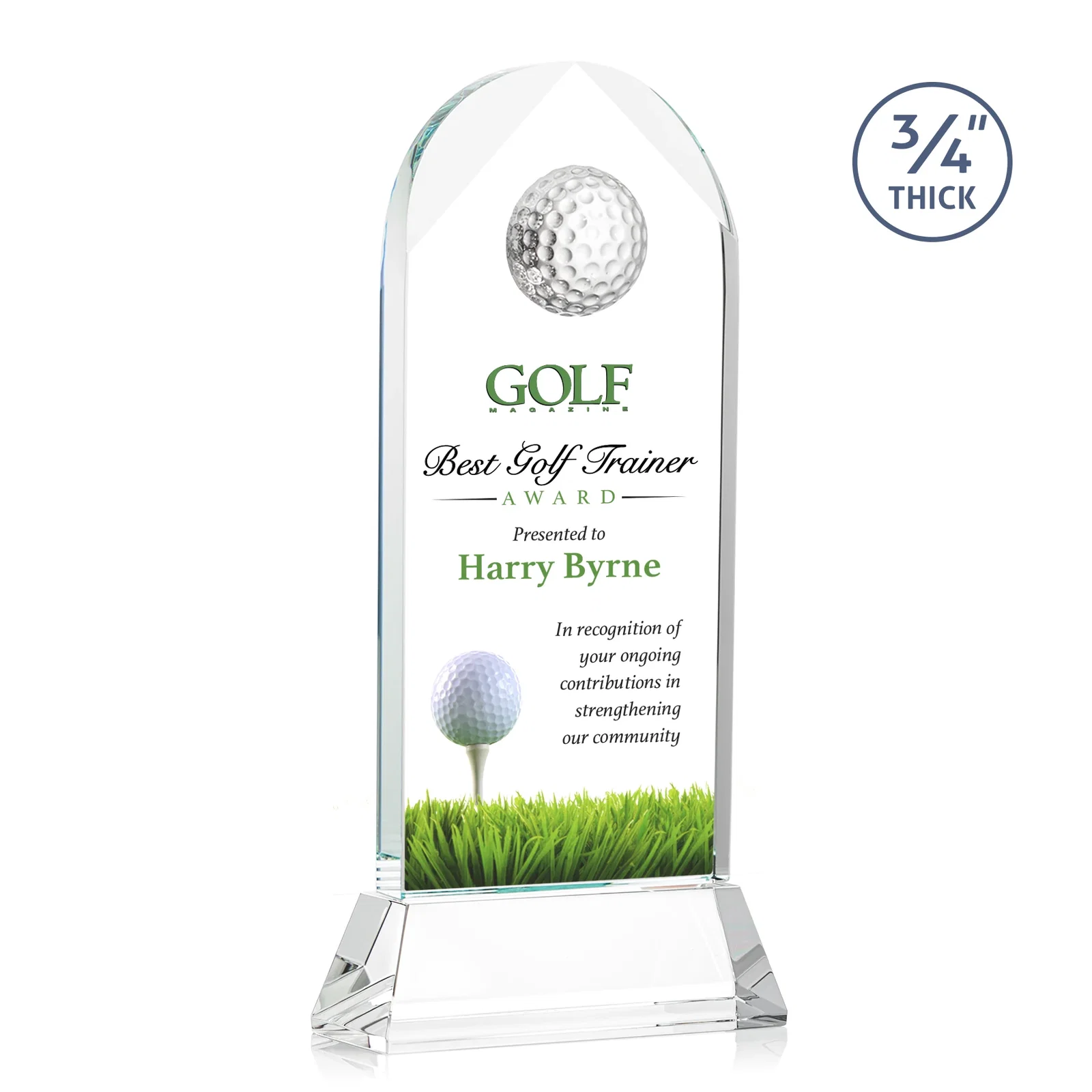 Personalized Starfire Crystal Arch Award with 2nd-Position Etch Option for corporate award ceremonies