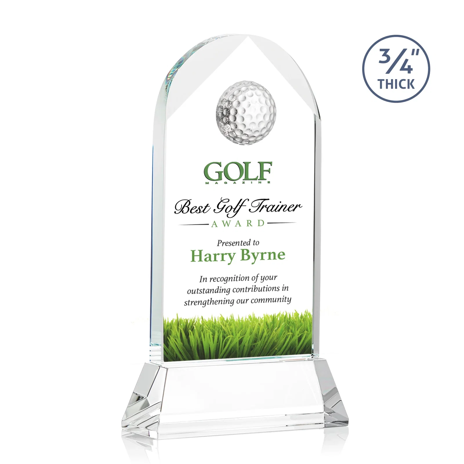 Personalized Starfire Crystal Arch Award with 2nd-Position Etch Option for sales achievement awards