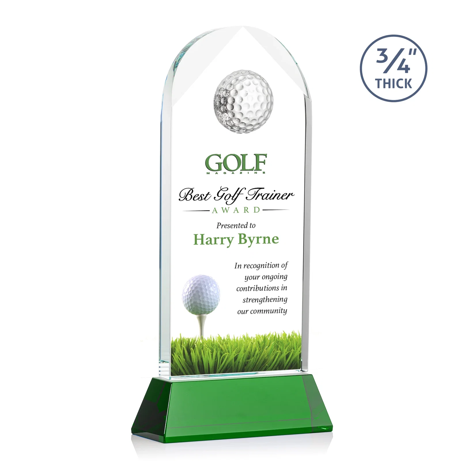 Personalized Starfire Crystal Arch Award with 2nd-Position Etch Option for team milestone celebrations