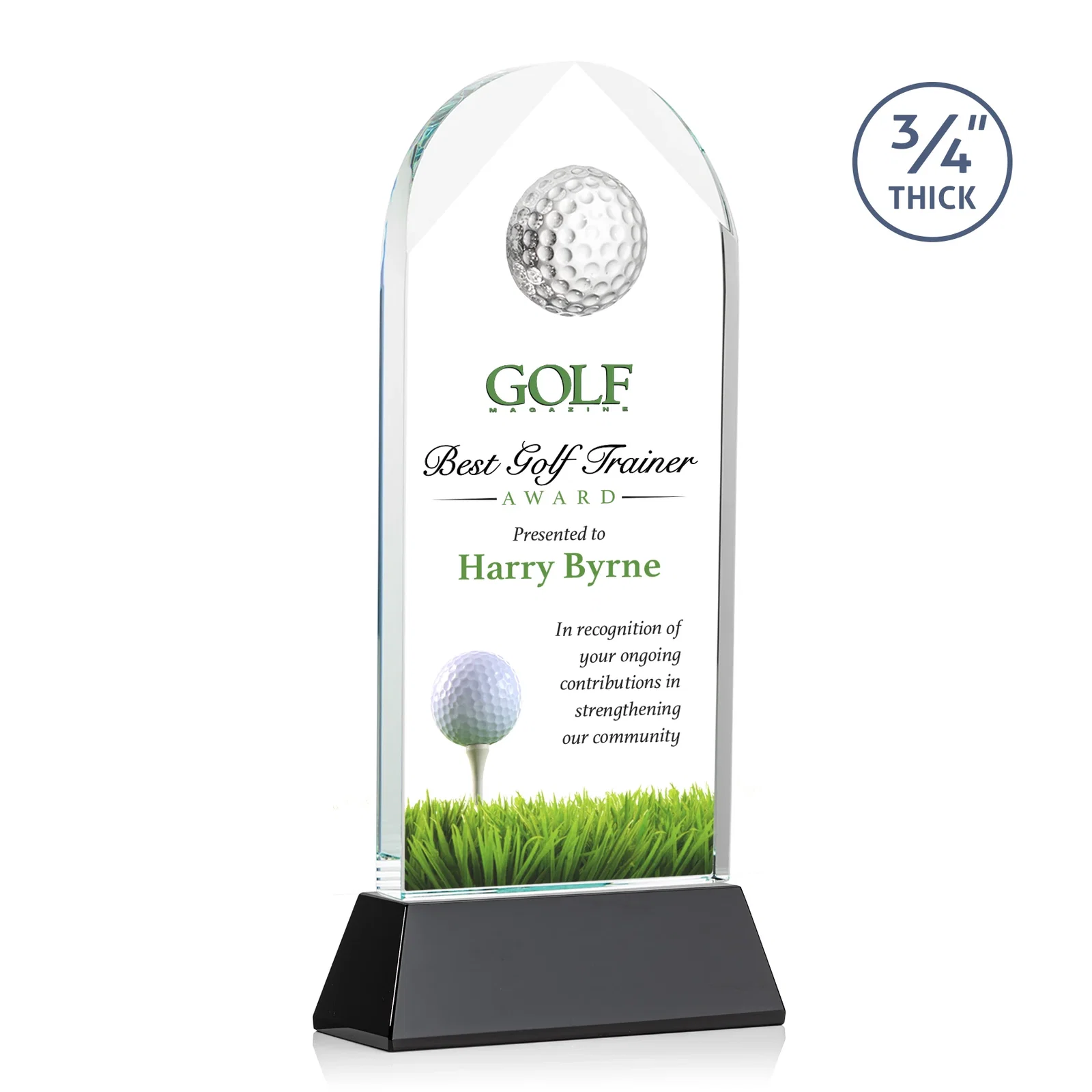 Personalized Starfire Crystal Arch Award with 2nd-Position Etch Option for volunteer appreciation