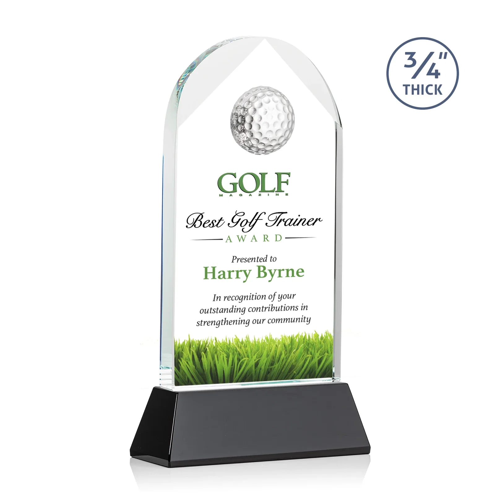 Personalized Starfire Crystal Arch Award with 2nd-Position Etch Option for company anniversary events