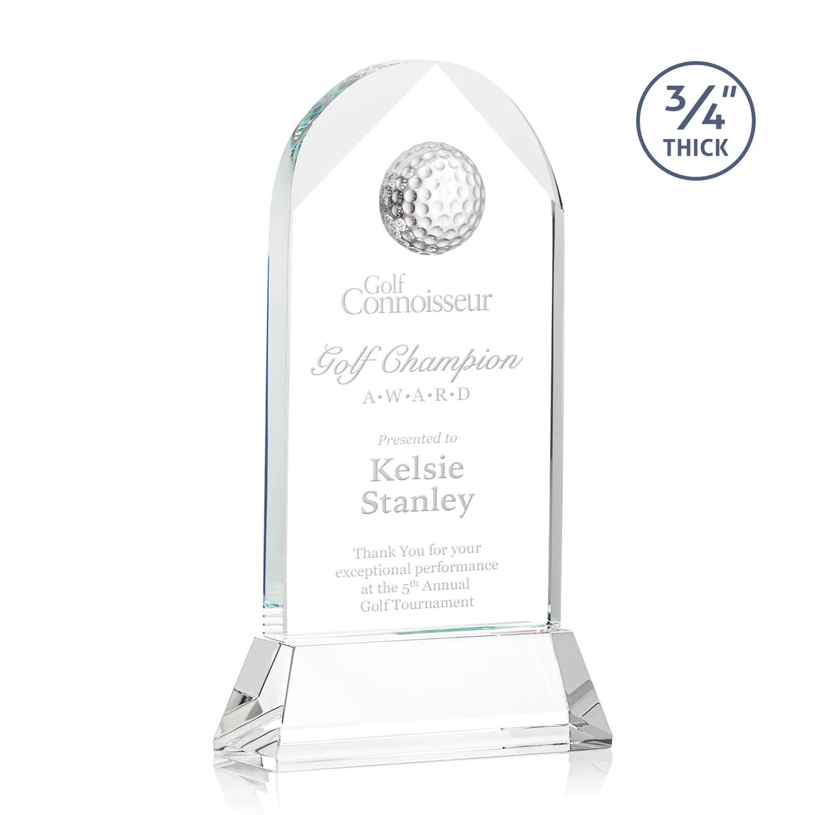 Custom Starfire Crystal Arch Award with 2nd-Position Etch Option for sales achievement awards