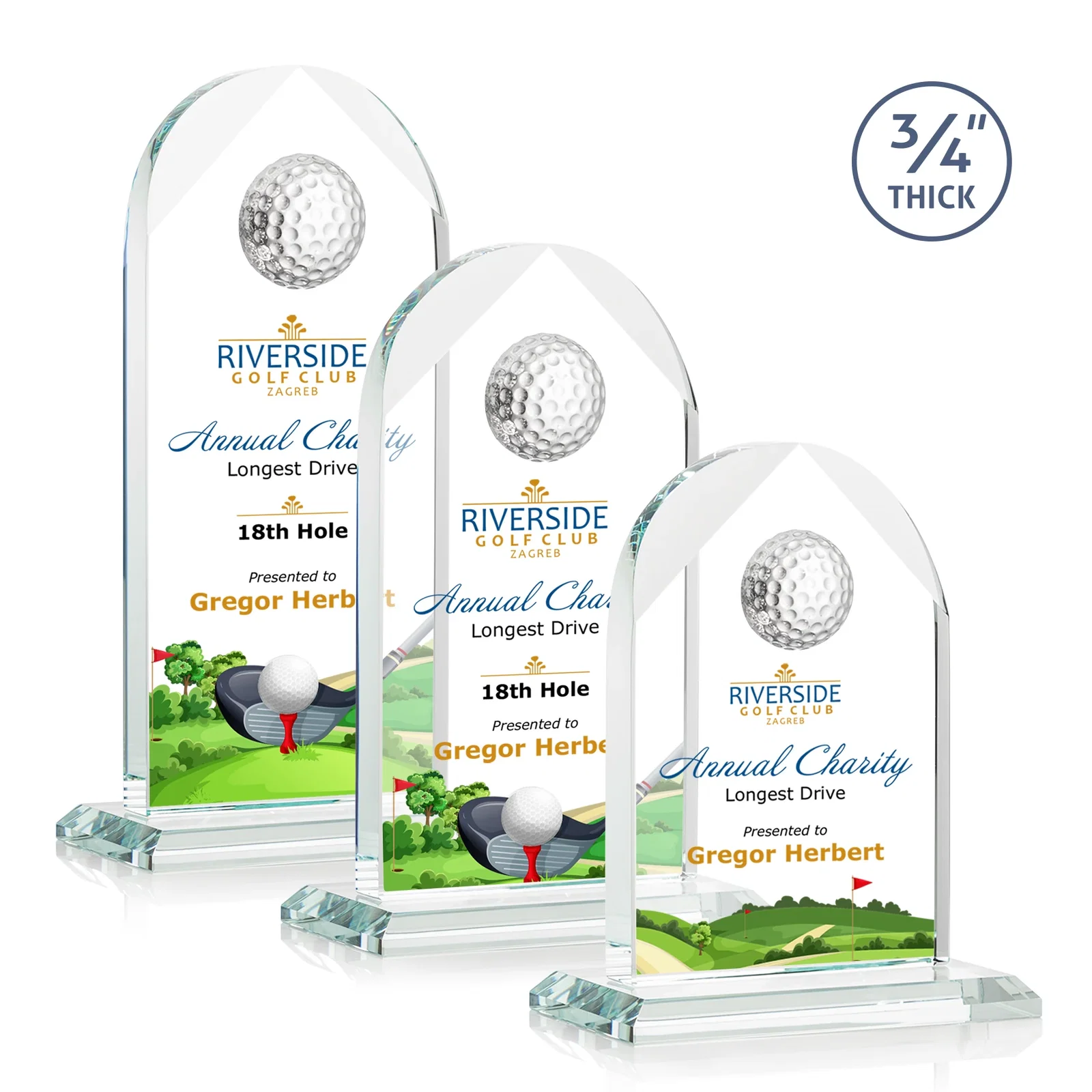 Personalized Starfire Crystal Arch Award with Ball on Mitered Base for employee recognition