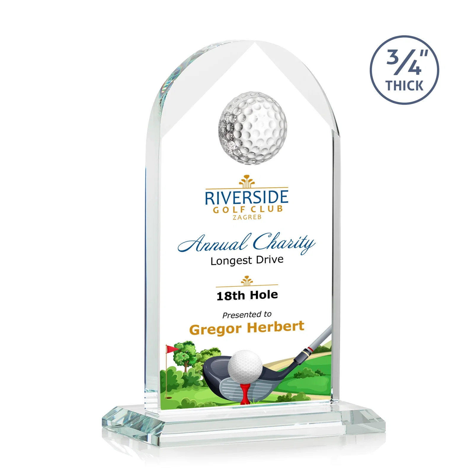 Personalized Starfire Crystal Arch Award with Ball on Mitered Base for service anniversary gifts