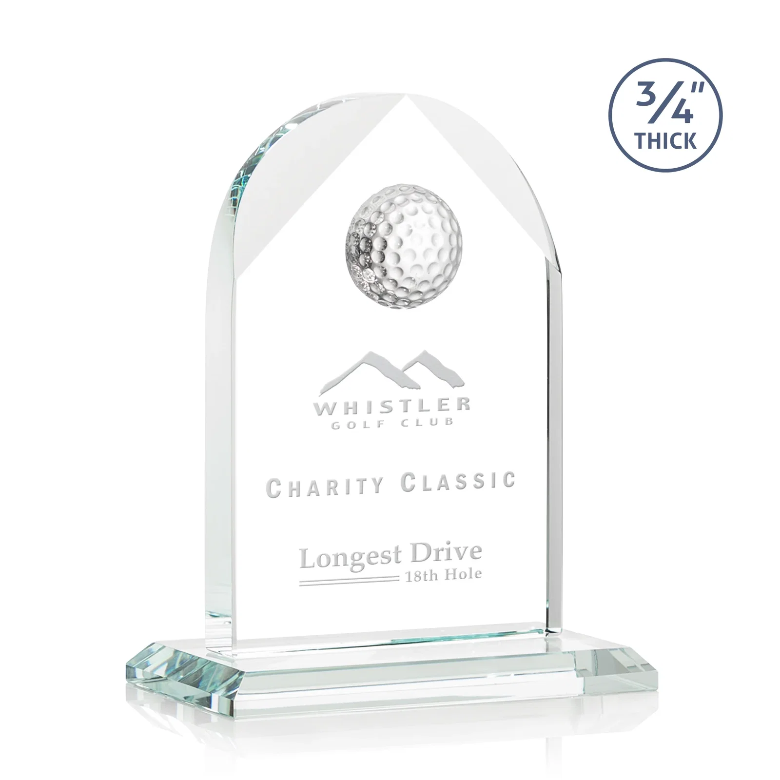 Custom Starfire Crystal Arch Award with Ball on Mitered Base for corporate award ceremonies