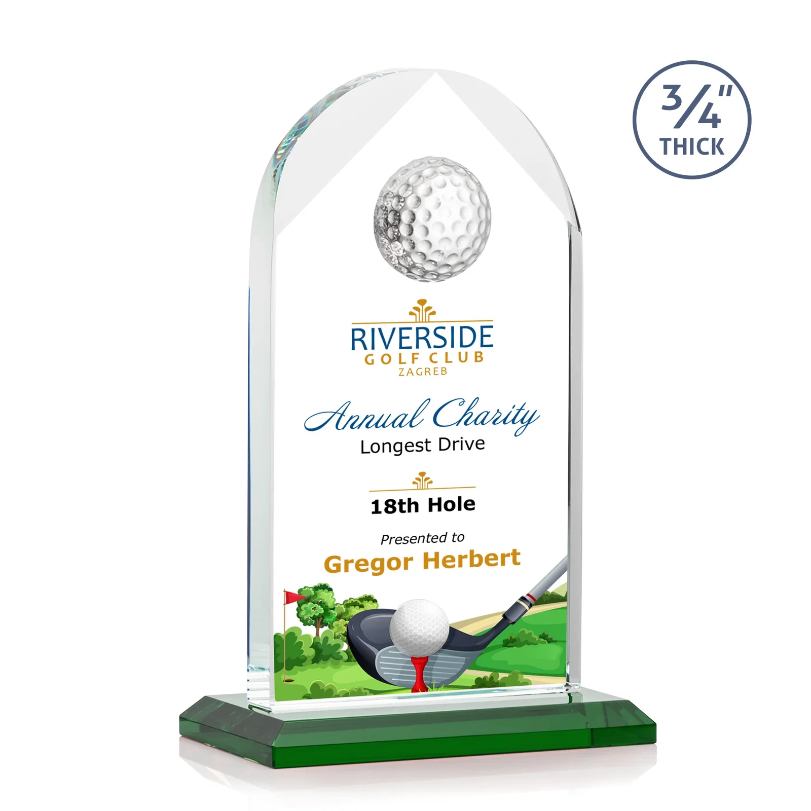 Personalized Starfire Crystal Arch Award with Ball on Mitered Base for graduation ceremonies