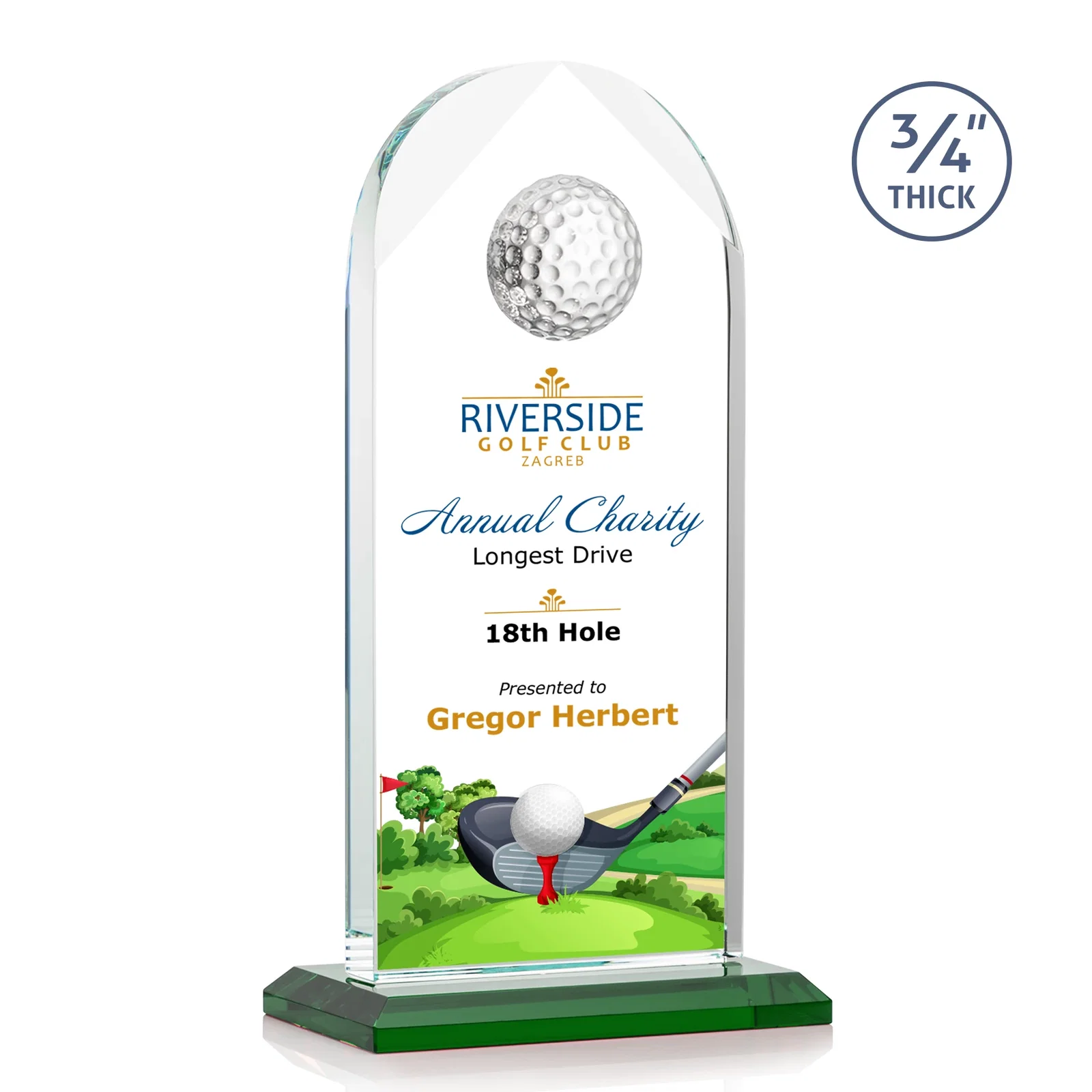 Personalized Starfire Crystal Arch Award with Ball on Mitered Base for safety achievement programs