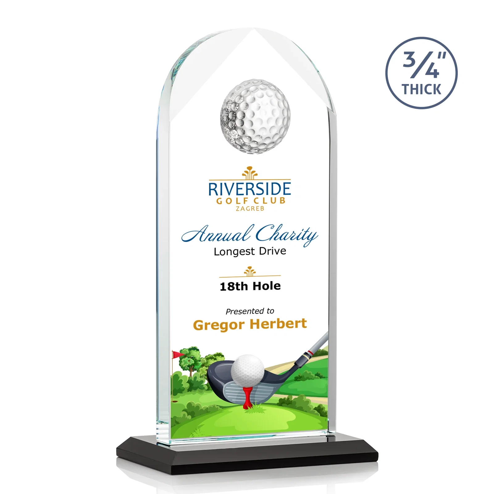 Promotional Starfire Crystal Arch Award with Ball on Mitered Base for employee recognition