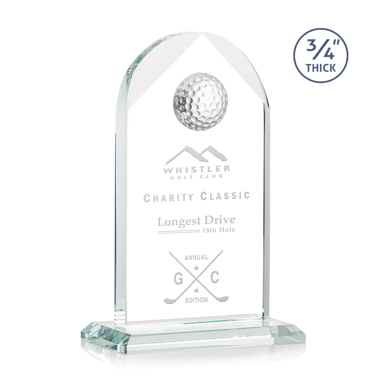 Custom Starfire Crystal Arch Award with Ball on Mitered Base for service anniversary gifts
