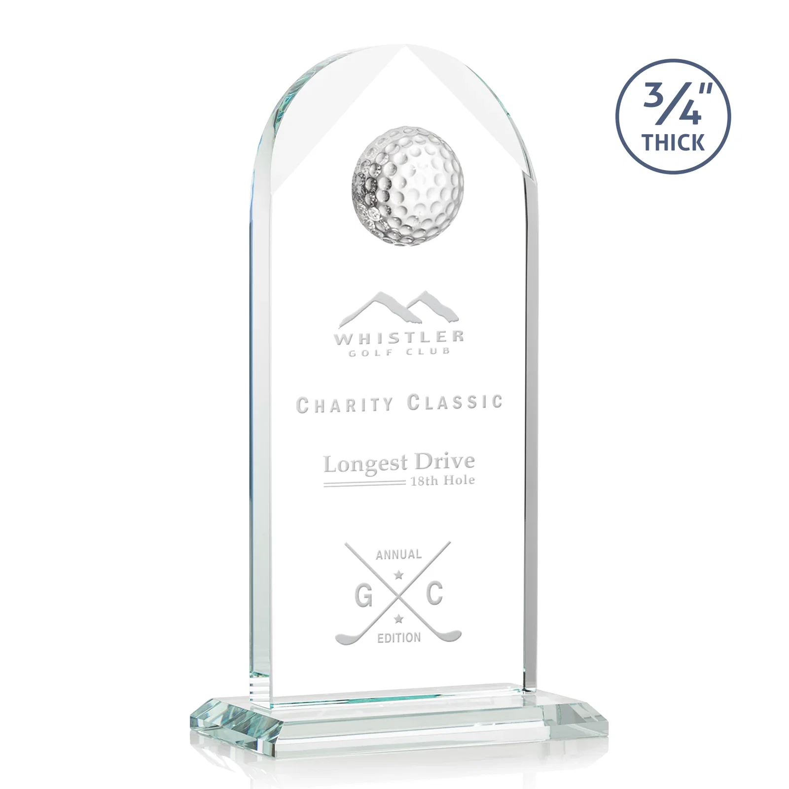 Custom Starfire Crystal Arch Award with Ball on Mitered Base for sales achievement awards