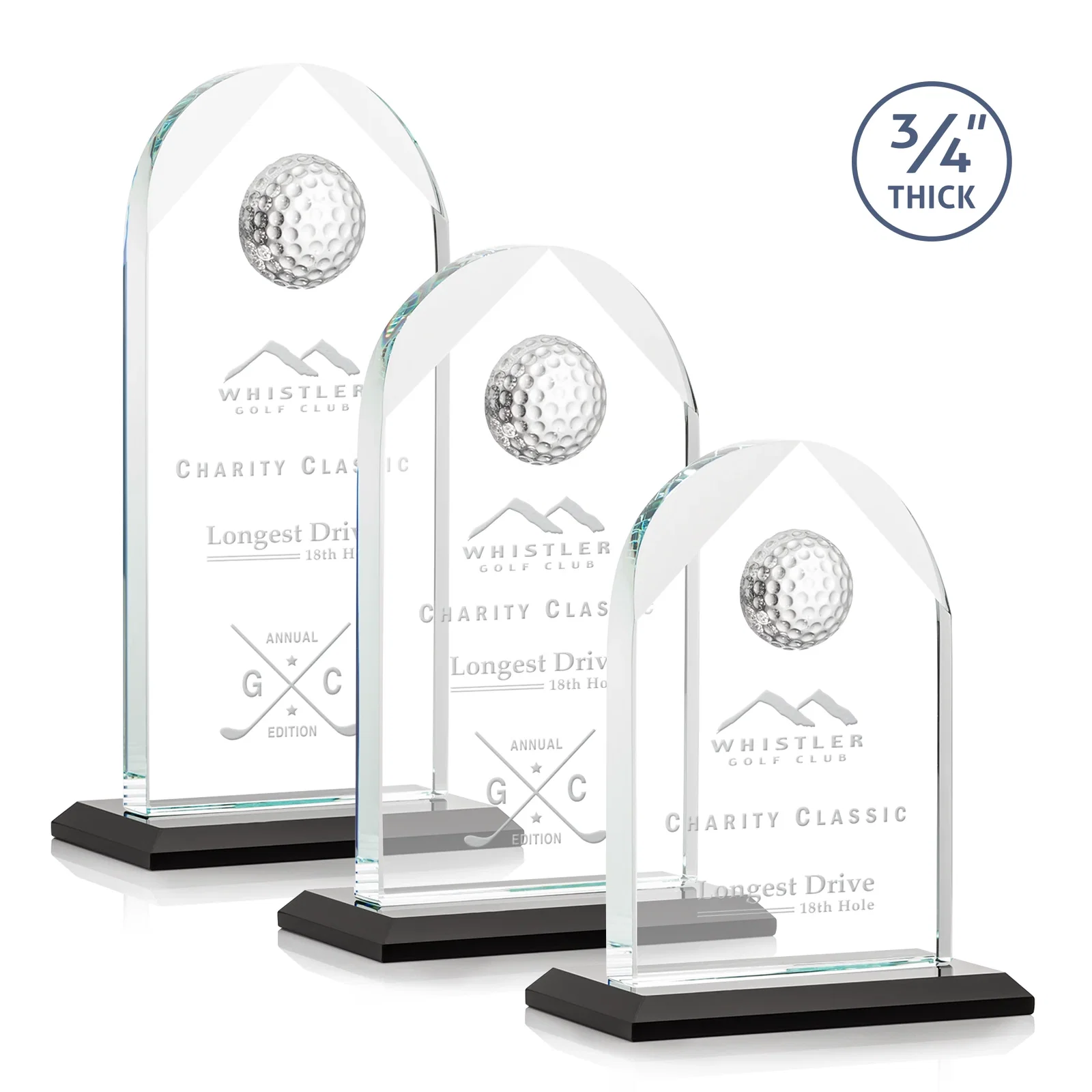 Custom Starfire Crystal Arch Award with Ball on Mitered Base for retirement presentations