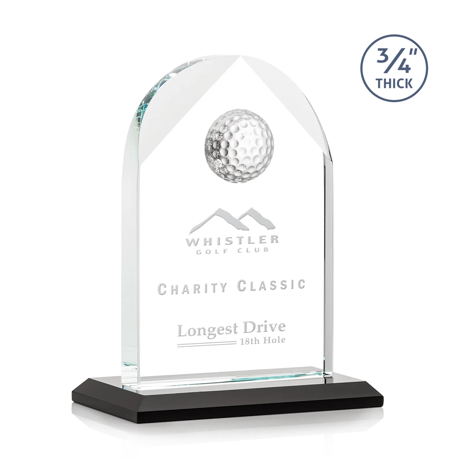 Custom Starfire Crystal Arch Award with Ball on Mitered Base for team milestone celebrations