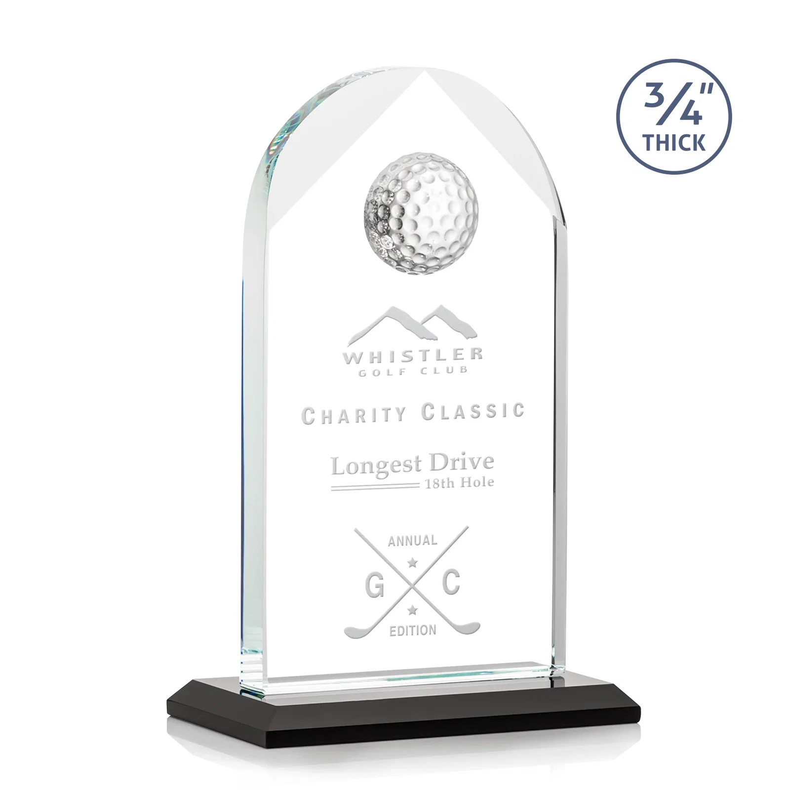 Custom Starfire Crystal Arch Award with Ball on Mitered Base for donor appreciation