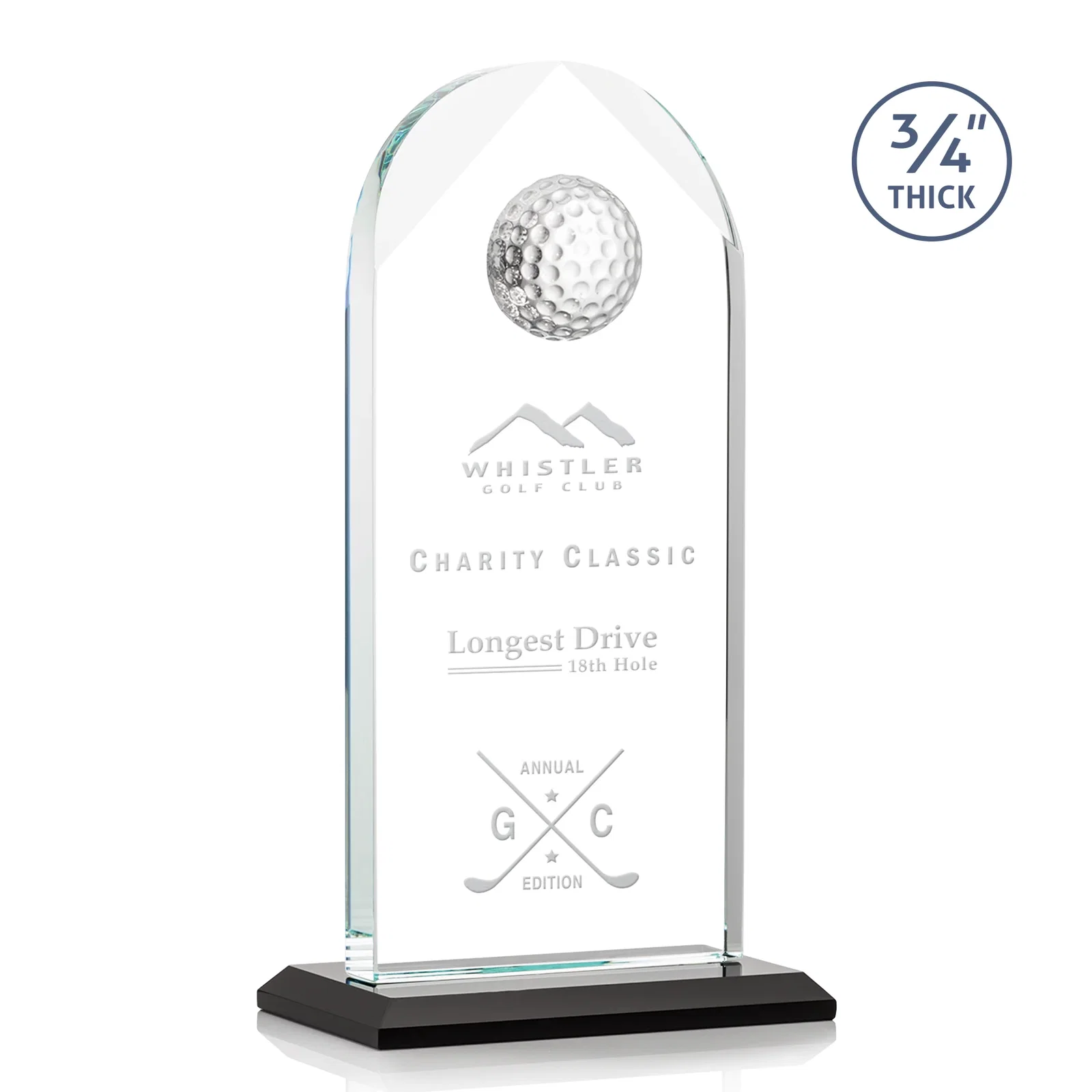 Custom Starfire Crystal Arch Award with Ball on Mitered Base for graduation ceremonies