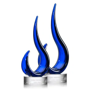 Royal Blue Glass Swoop Award Rising From Optical Base