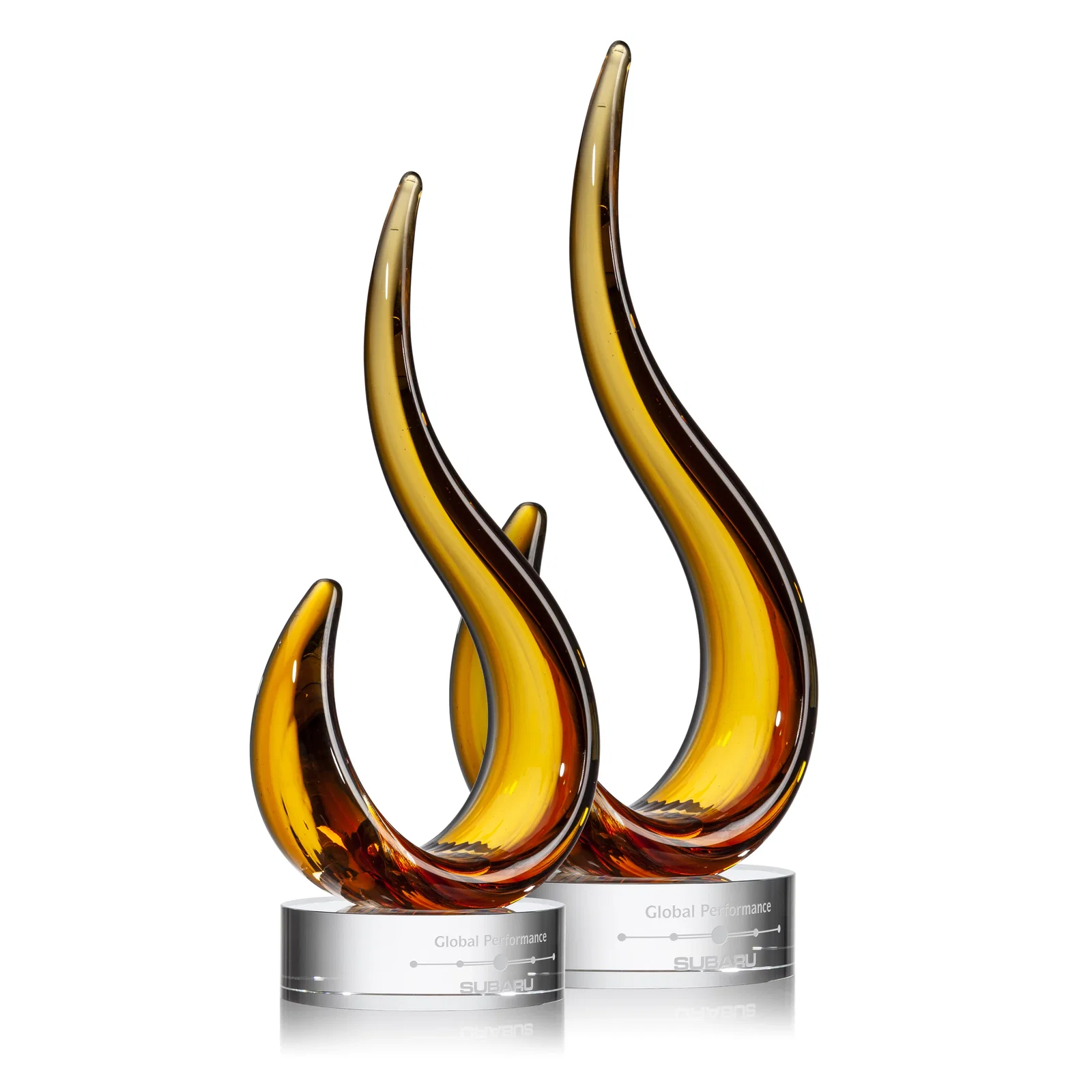 Custom Royal Blue Glass Swoop Award Rising From Optical Base for sales achievement awards