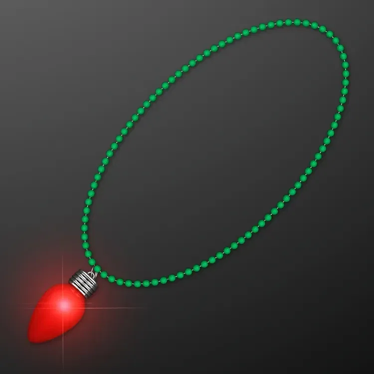 Blinking Red Bulb Christmas Charm on Green Beads — view 4