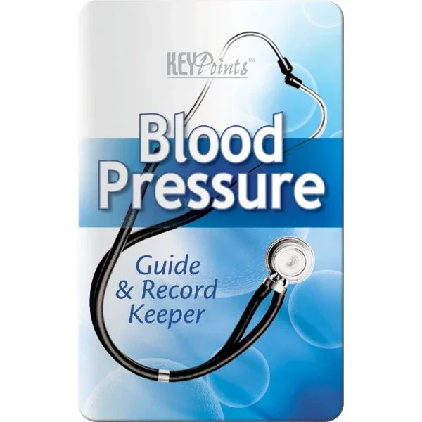 Blood Pressure Guide & Record Card, wallet-size BP tracking chart with healthy living tips, front view