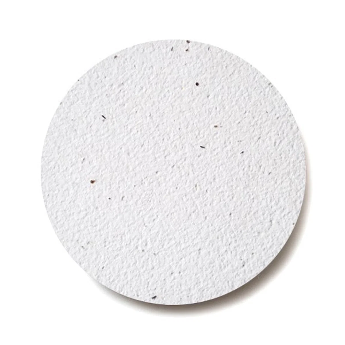 Plantable coaster shown flat with a printable white face