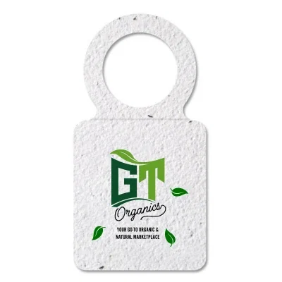 White seed paper wine necker hanging from a bottle neck