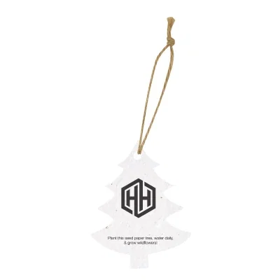 White tree shaped ornament made from plantable seed paper