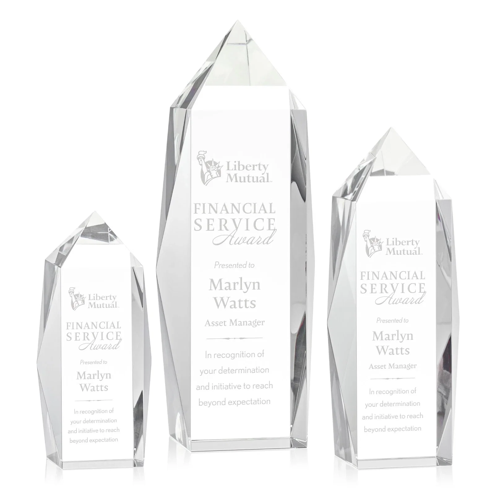 Custom Freestanding Beveled Optical Crystal Obelisk Award, awards for employee recognition