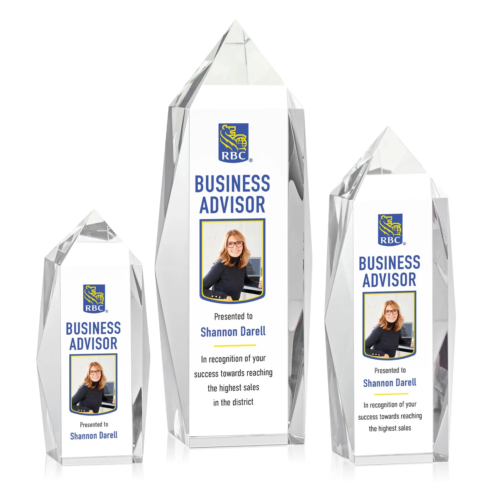 Custom Freestanding Beveled Optical Crystal Obelisk Award, awards for volunteer appreciation