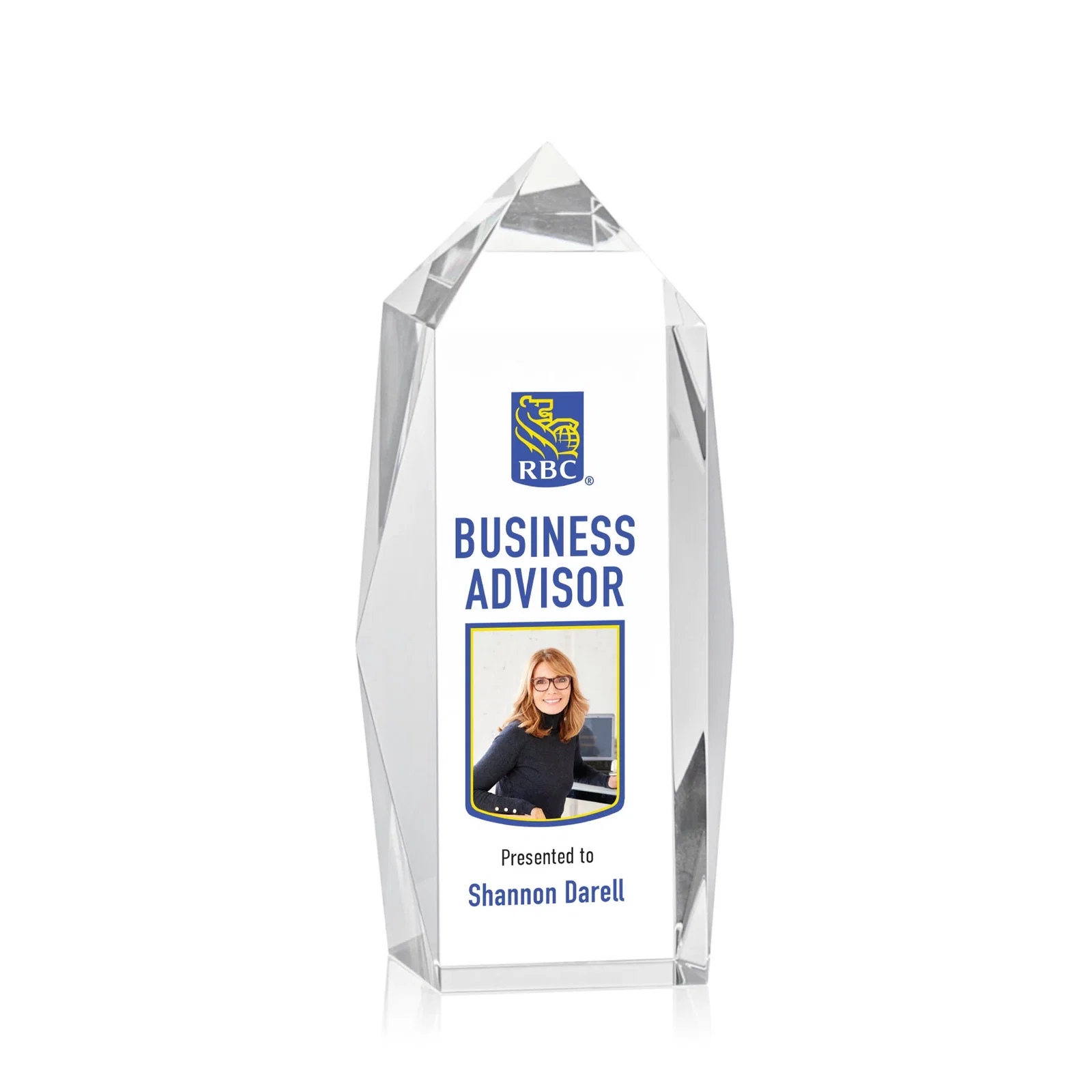 Custom Freestanding Beveled Optical Crystal Obelisk Award, awards for dealer and partner awards