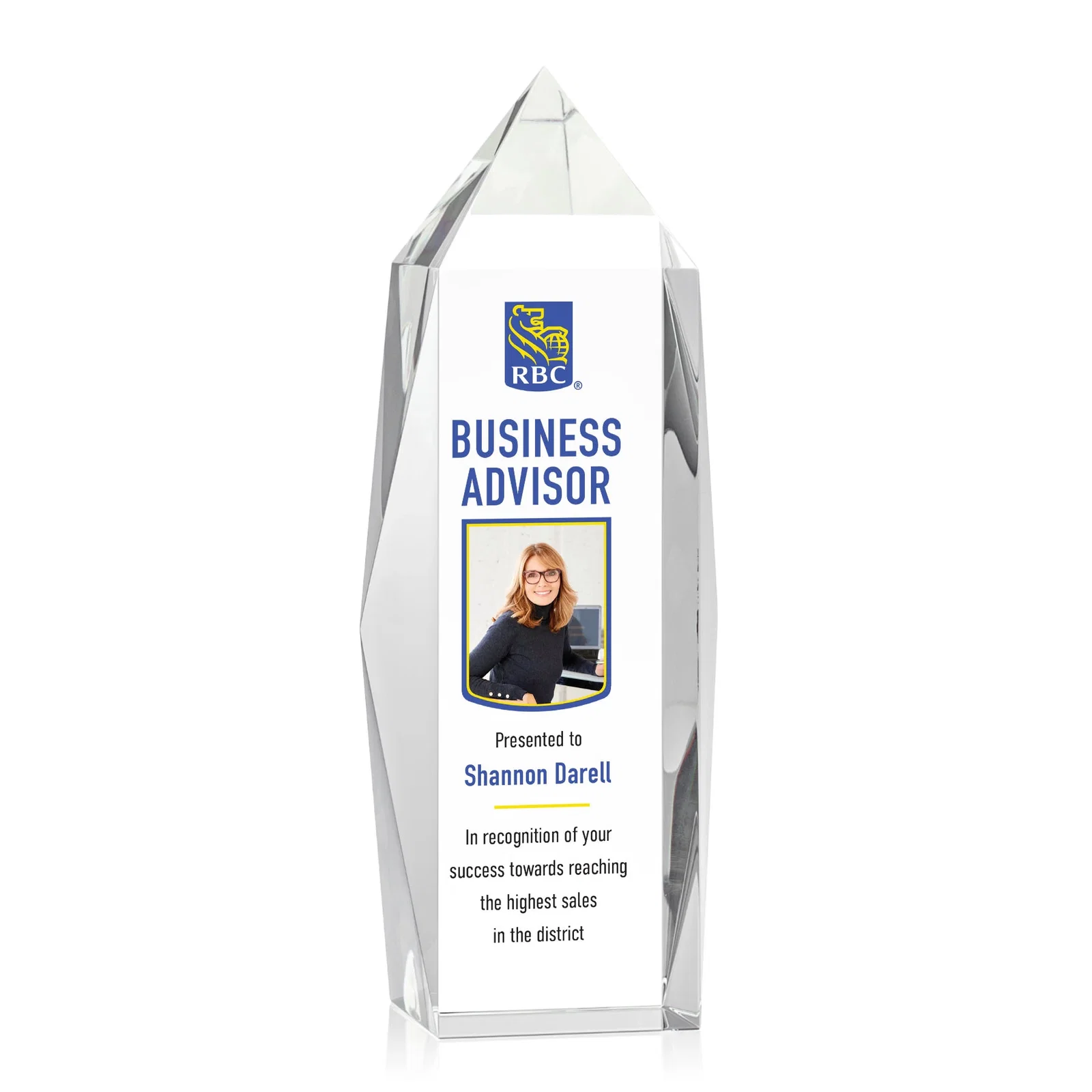 Personalized Freestanding Beveled Optical Crystal Obelisk Award, awards for employee recognition