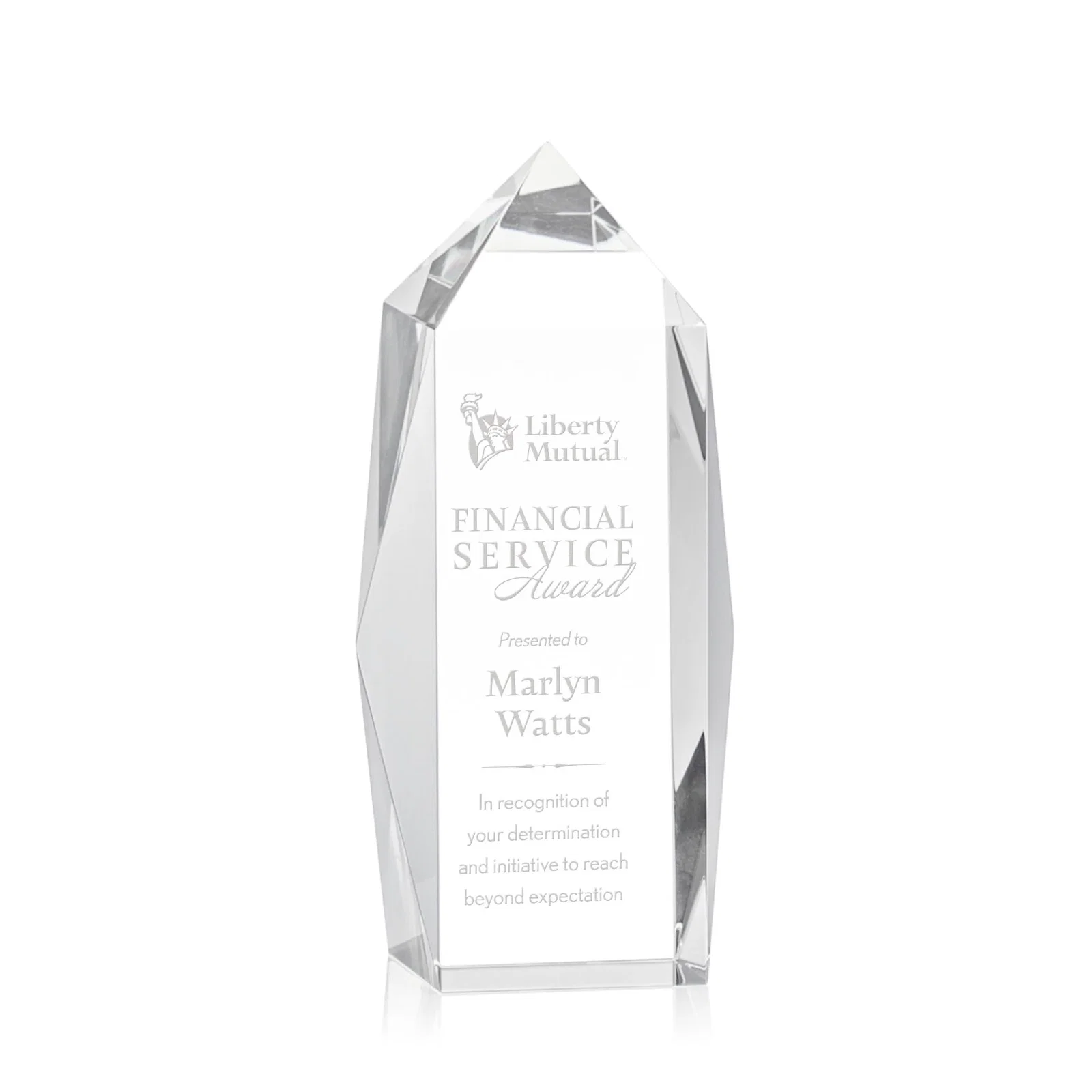 Custom Freestanding Beveled Optical Crystal Obelisk Award, awards for corporate award ceremonies