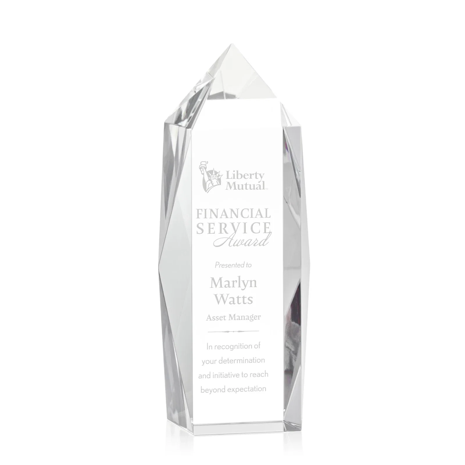 Custom Freestanding Beveled Optical Crystal Obelisk Award, awards for service anniversary gifts