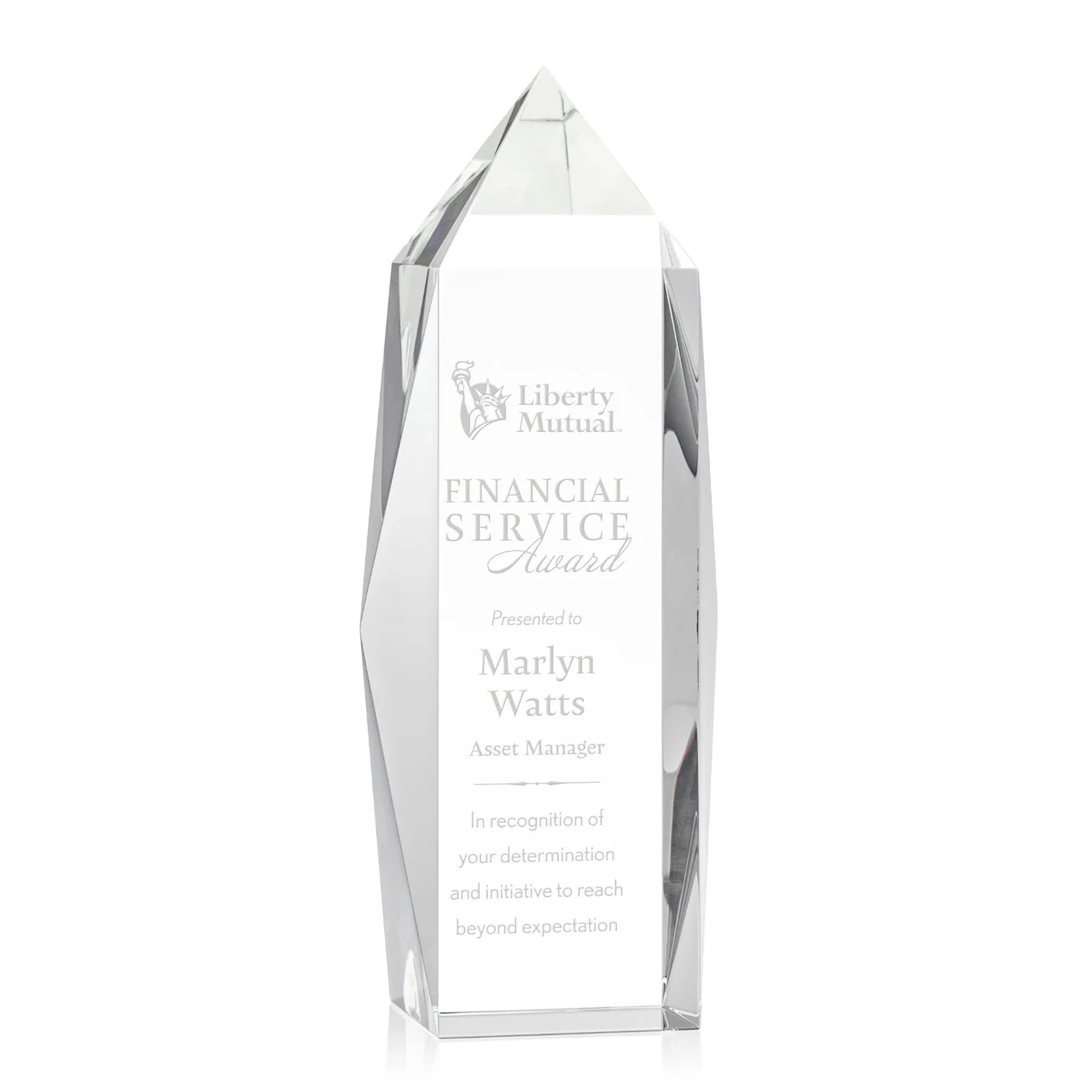 Custom Freestanding Beveled Optical Crystal Obelisk Award, awards for sales achievement awards