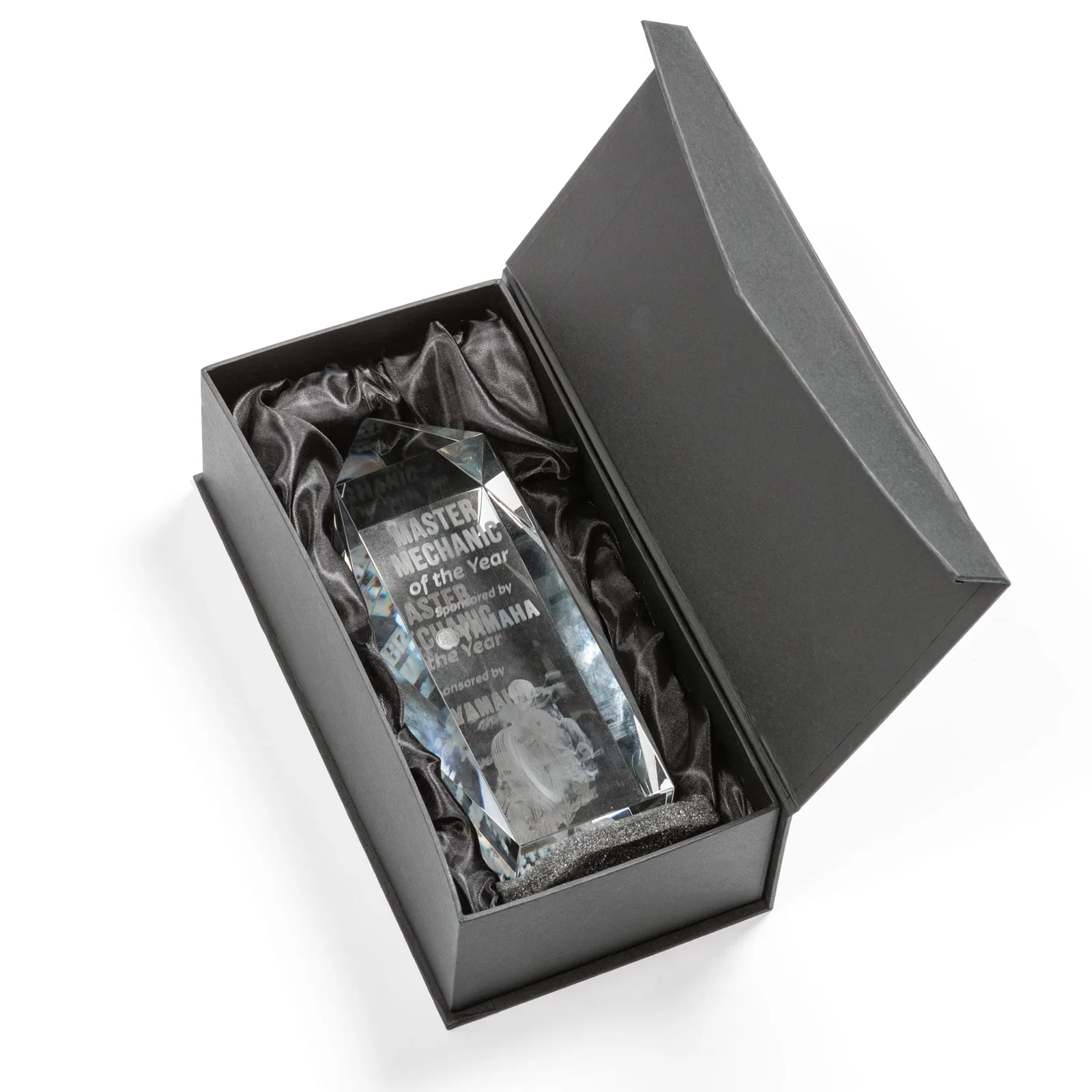 Custom Freestanding Beveled Optical Crystal Obelisk Award, awards for retirement presentations