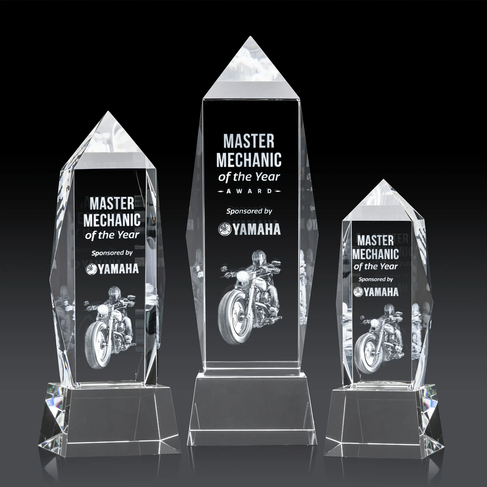 Personalized Optical Crystal Obelisk Award on Tapered Crystal Base, awards for team milestone celebrations