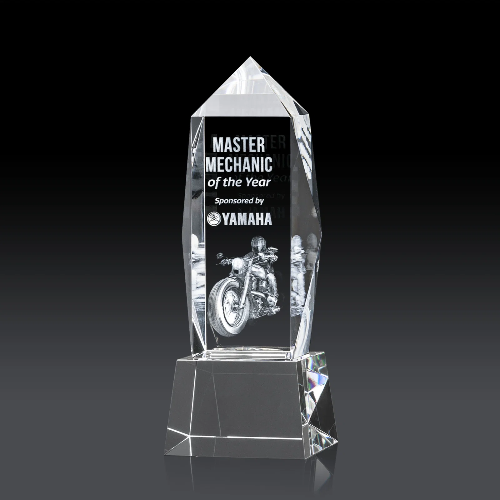 Personalized Optical Crystal Obelisk Award on Tapered Crystal Base, awards for donor appreciation
